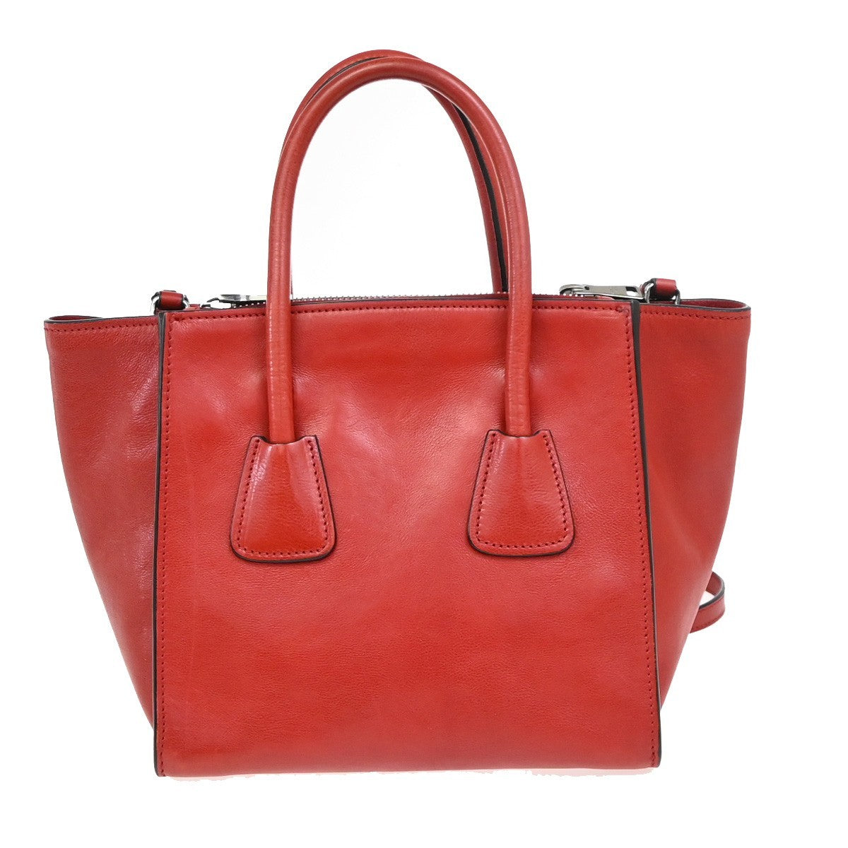 PRADA Logo 2Way Shoulder Hand Bag Leather Red SHW Italy 12KD181