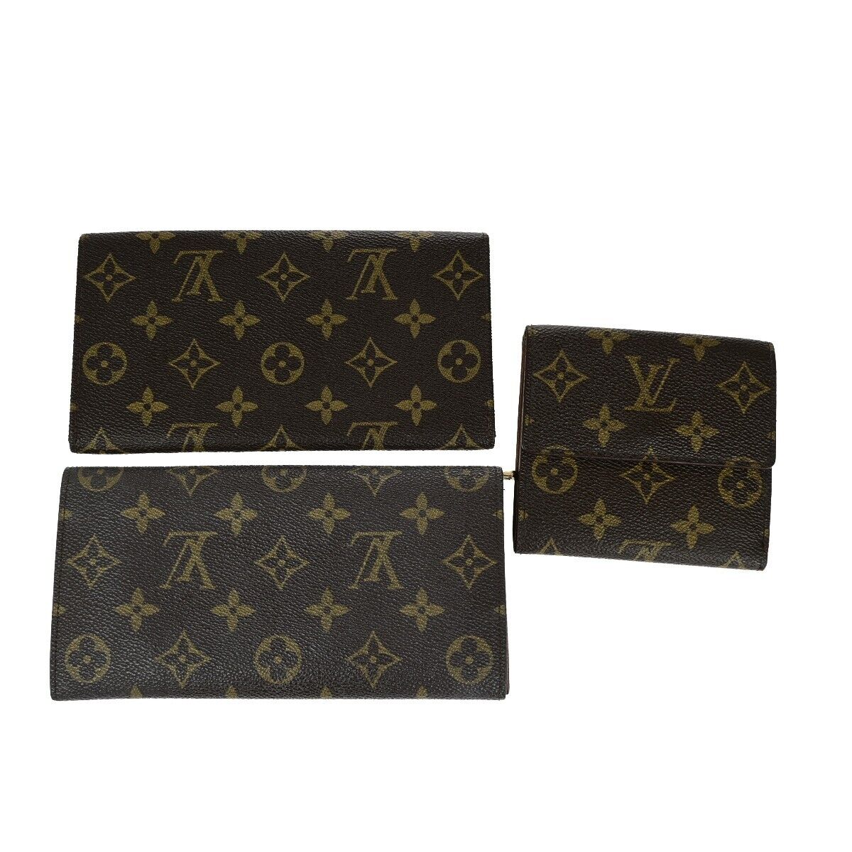 LOUIS VUITTON 3 Set Bifold Trifold Wallet Purse Monogram Leather Brown 60YG801