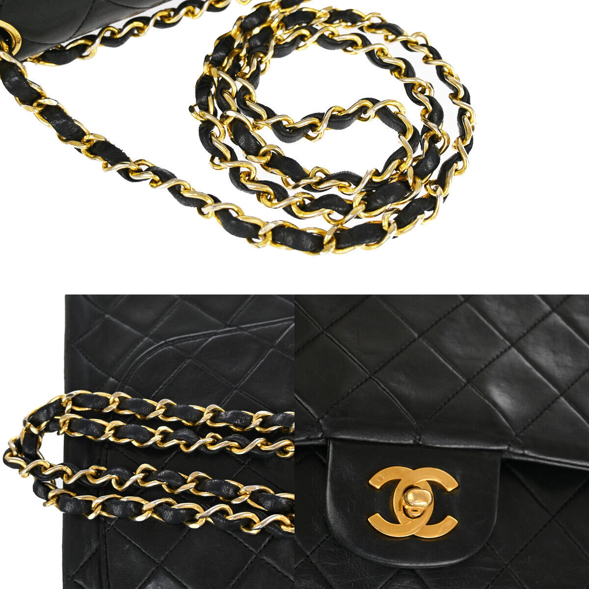 CHANEL CC Matelasse 25 Double Flap Chain Shoulder Bag Leather Black GHW 373RJ561