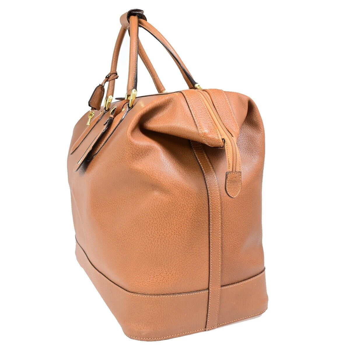 GUCCI Logo Camel Travel Hand Bag Leather Brown GWH Made In Italy 33FA974