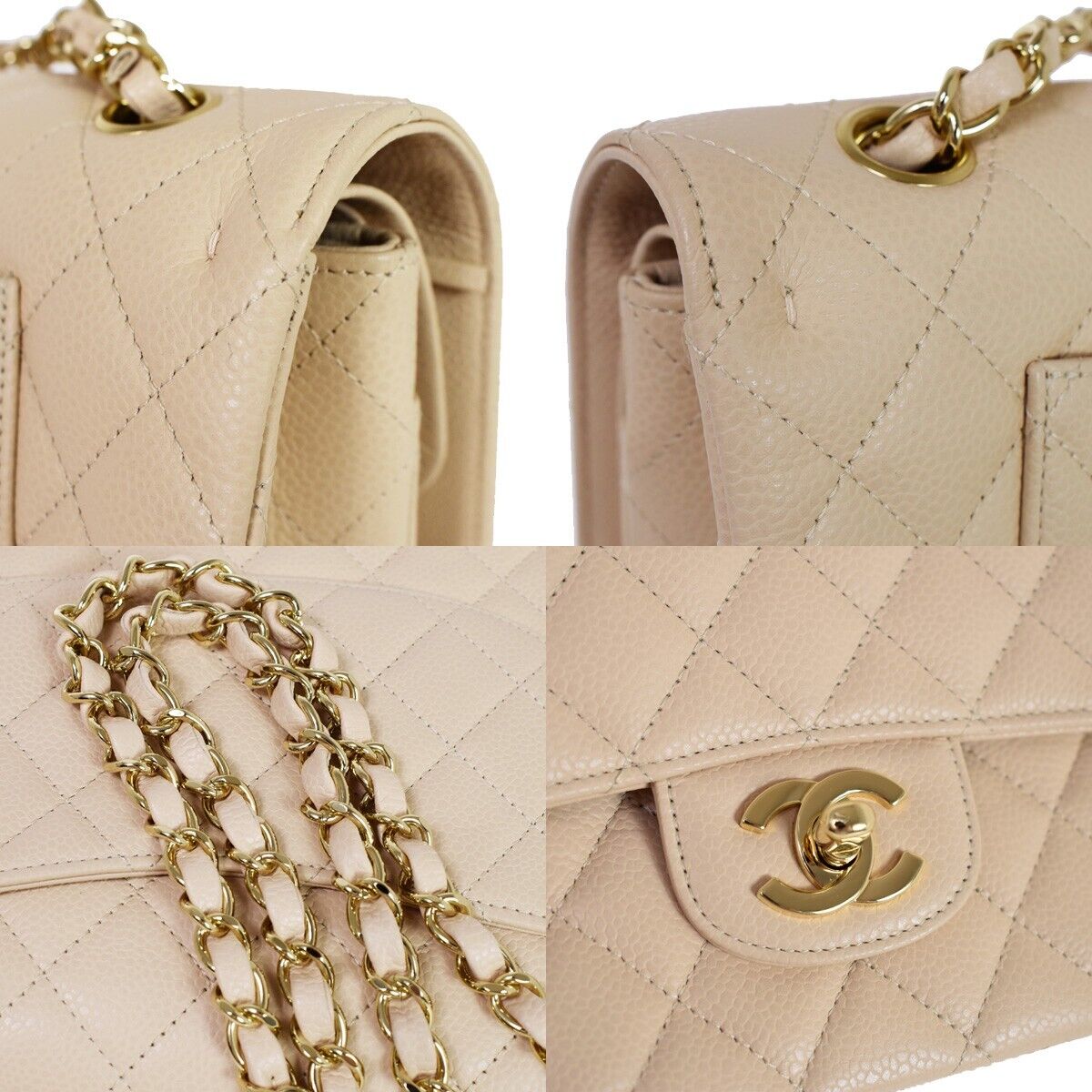 CHANEL CC Matelasse 25 Double Flap Chain Shoulder Bag Caviar Leather 6078LC372