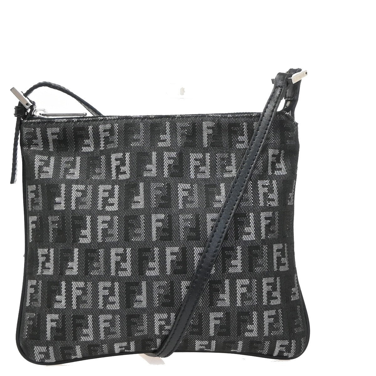 FENDI Logo Zucchino Mini Shoulder Bag Canvas Leather Black SHW Italy 79YH962