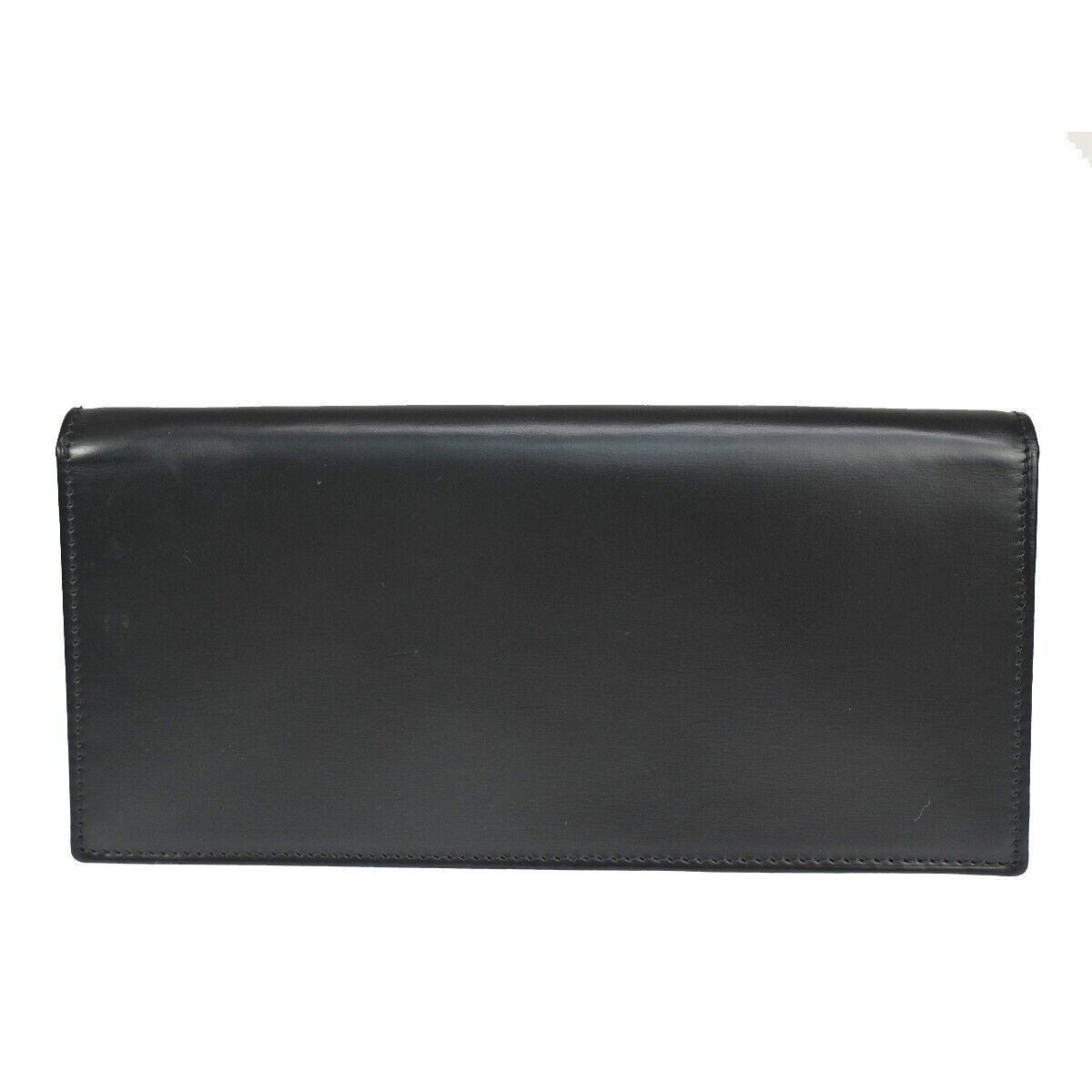 CARTIER 2C Logo Bifold Wallet Purse Leather Black Silver Made in France 69GA852