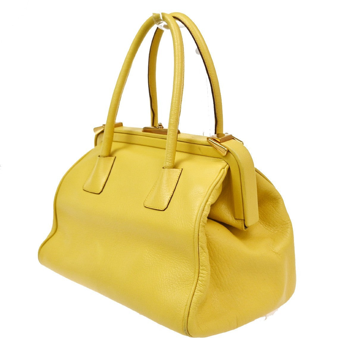PRADA MILANO Doctor's Hand Bag Leather Yellow GHW Italy 83TA671