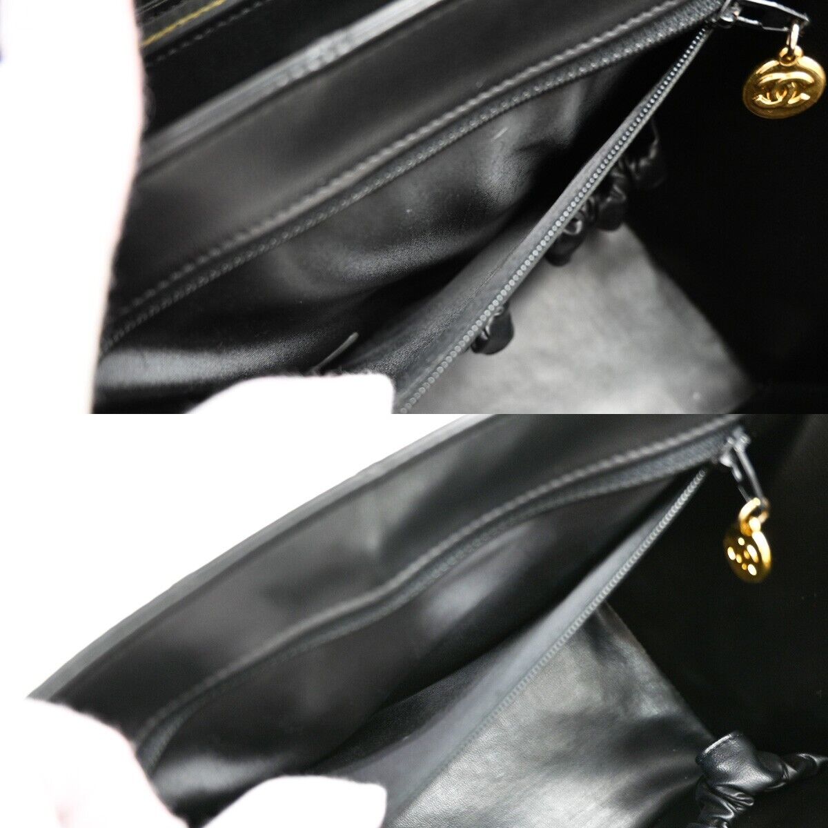 CHANEL CC Logo Bicolore 2Way Vanity Shoulder Hand Bag Leather Black GHW 653RF235