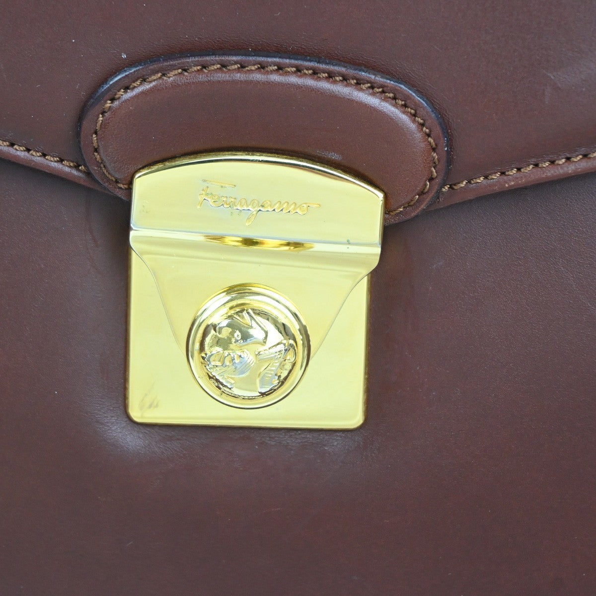 SALVATORE FERRAGAMO Logo Flap Shoulder Hand Bag Leather Brown GHW Italy 67MA410