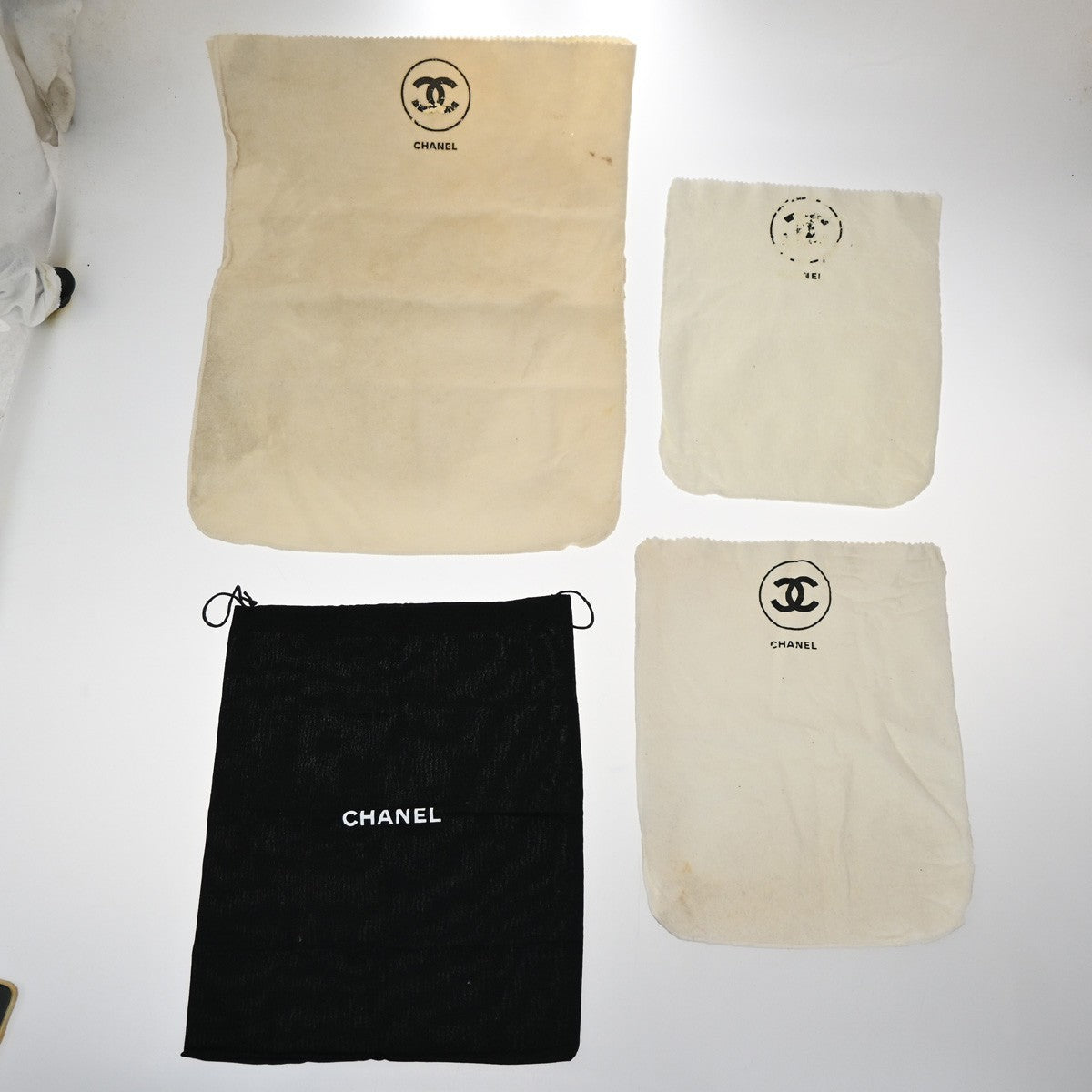 CHANEL Logo 10 Set Drawstring Dust Bag Canvas Cotton Flannel BK WE 60EF976