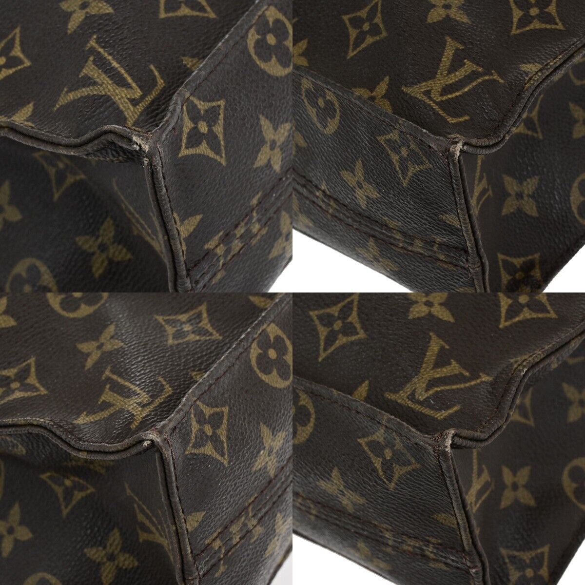LOUIS VUITTON Logo Sac Plat Hand Tote Bag Monogram Leather Brown M51140 69ED402