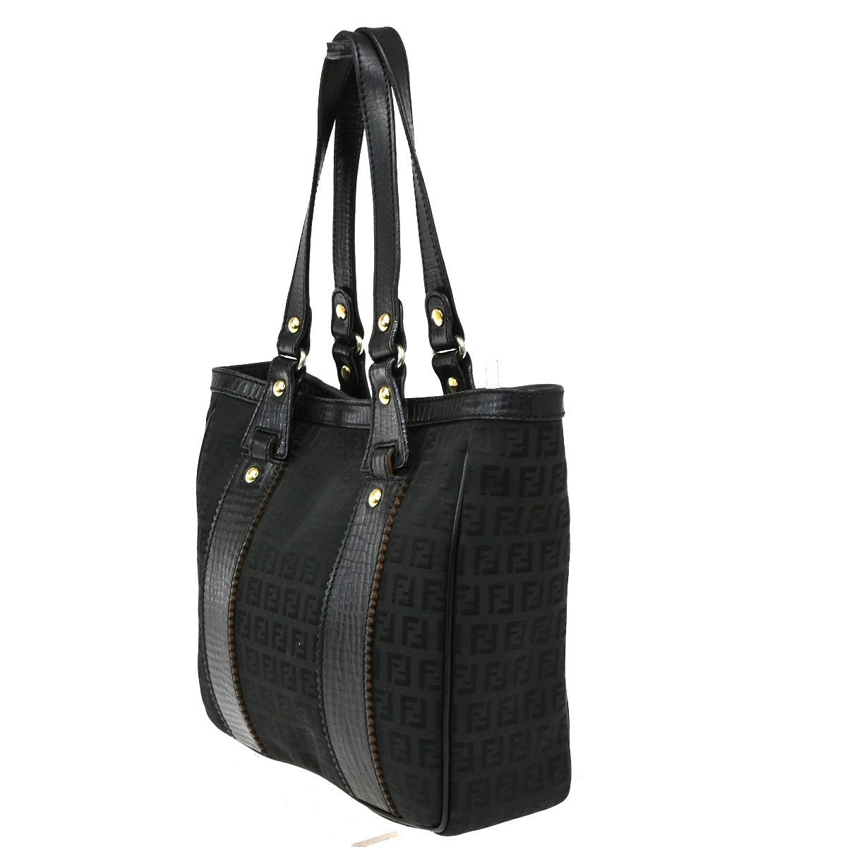 FENDI Logo Zucchino Hand Tote Bag Canvas Leather Black GHW Italy 96CA964