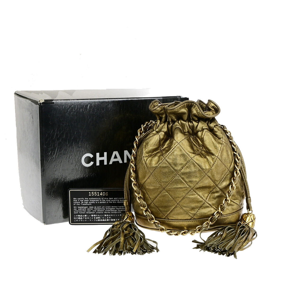 CHANEL CC Matelasse Drawstring Mini Chain Shoulder Bag Leather Gold GHW 390RK134