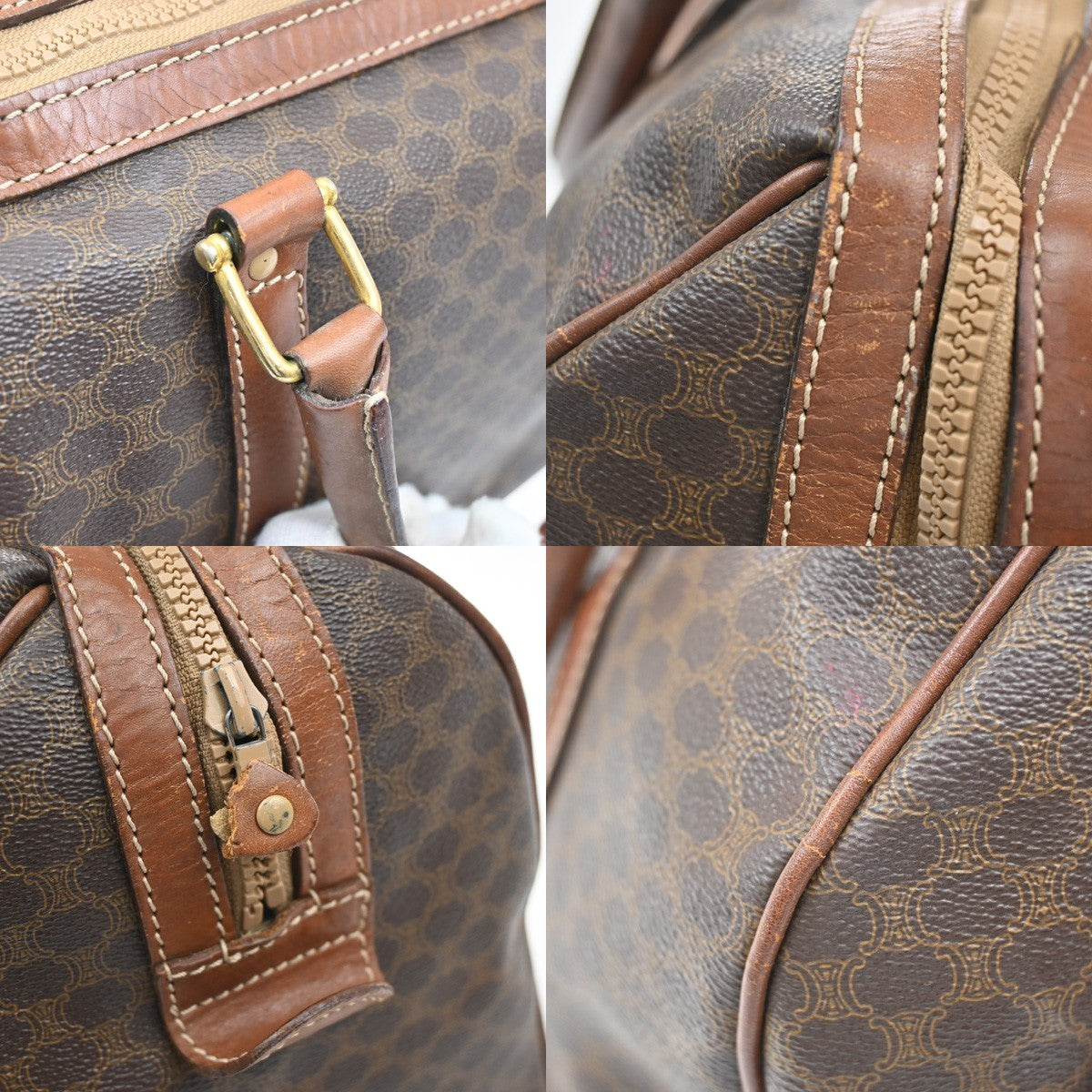 CELINE Logo Macadam Pattern Travel Hand Bag PVC Leather Brown GHW Italy 09KB734