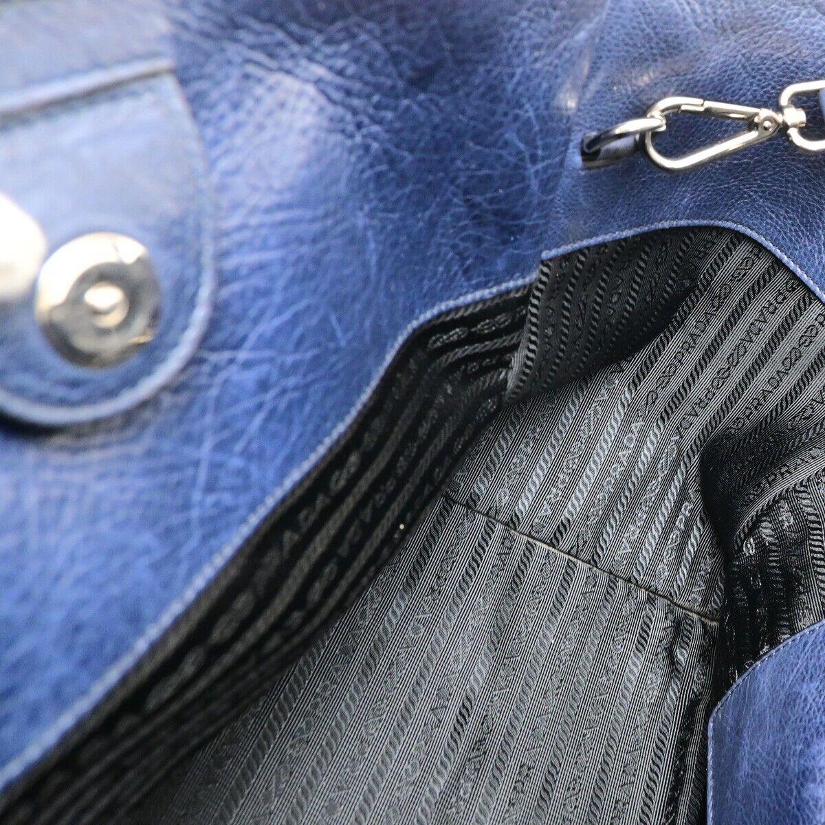 PRADA MILNO Logo 2Way Shoulder Hand Bag Leather Navy Blue Silver-Plated 10ED918