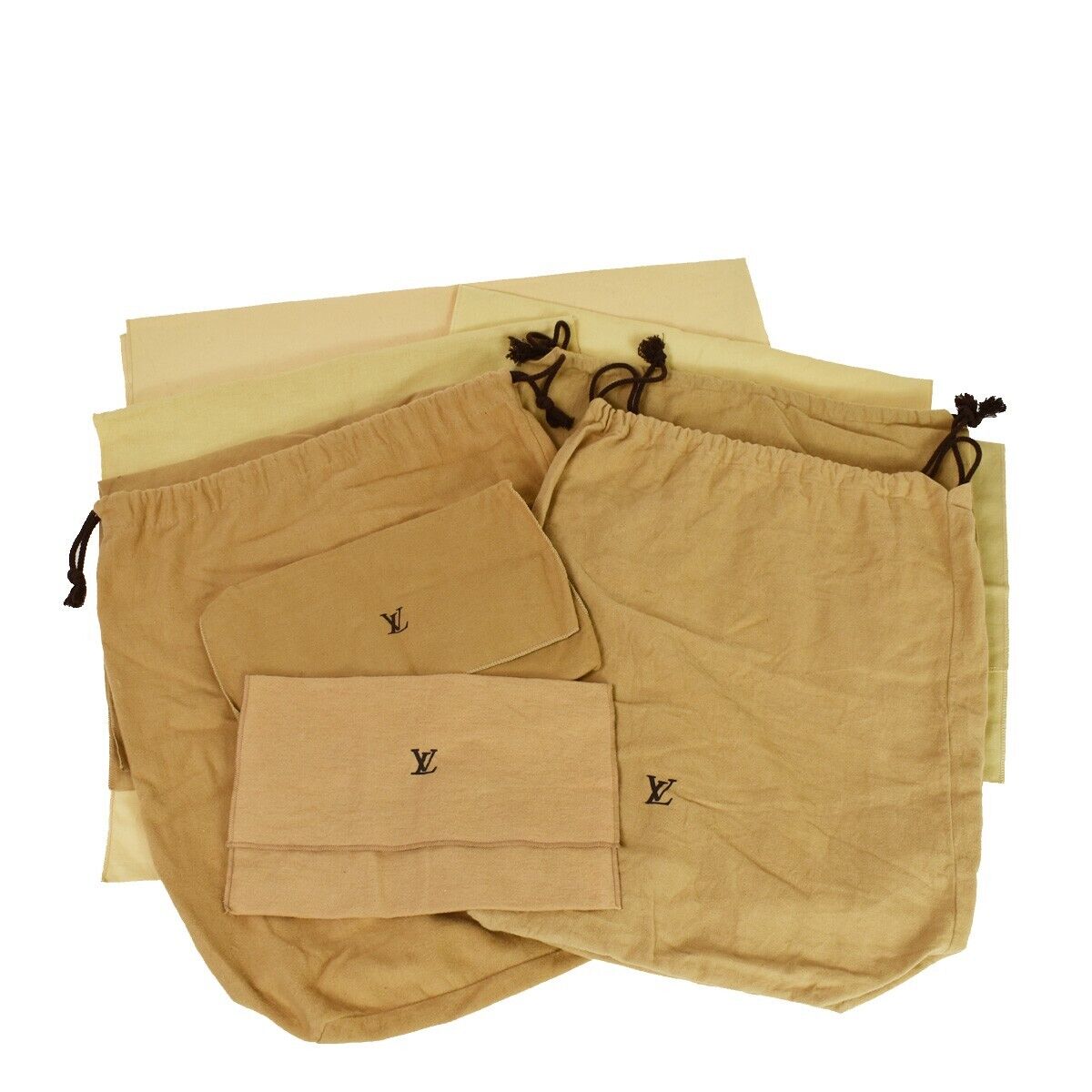 LOUIS VUITTON Logo 10 Set Dust Bag Drawstring Canvas Cotton Beige Brown 02GA591