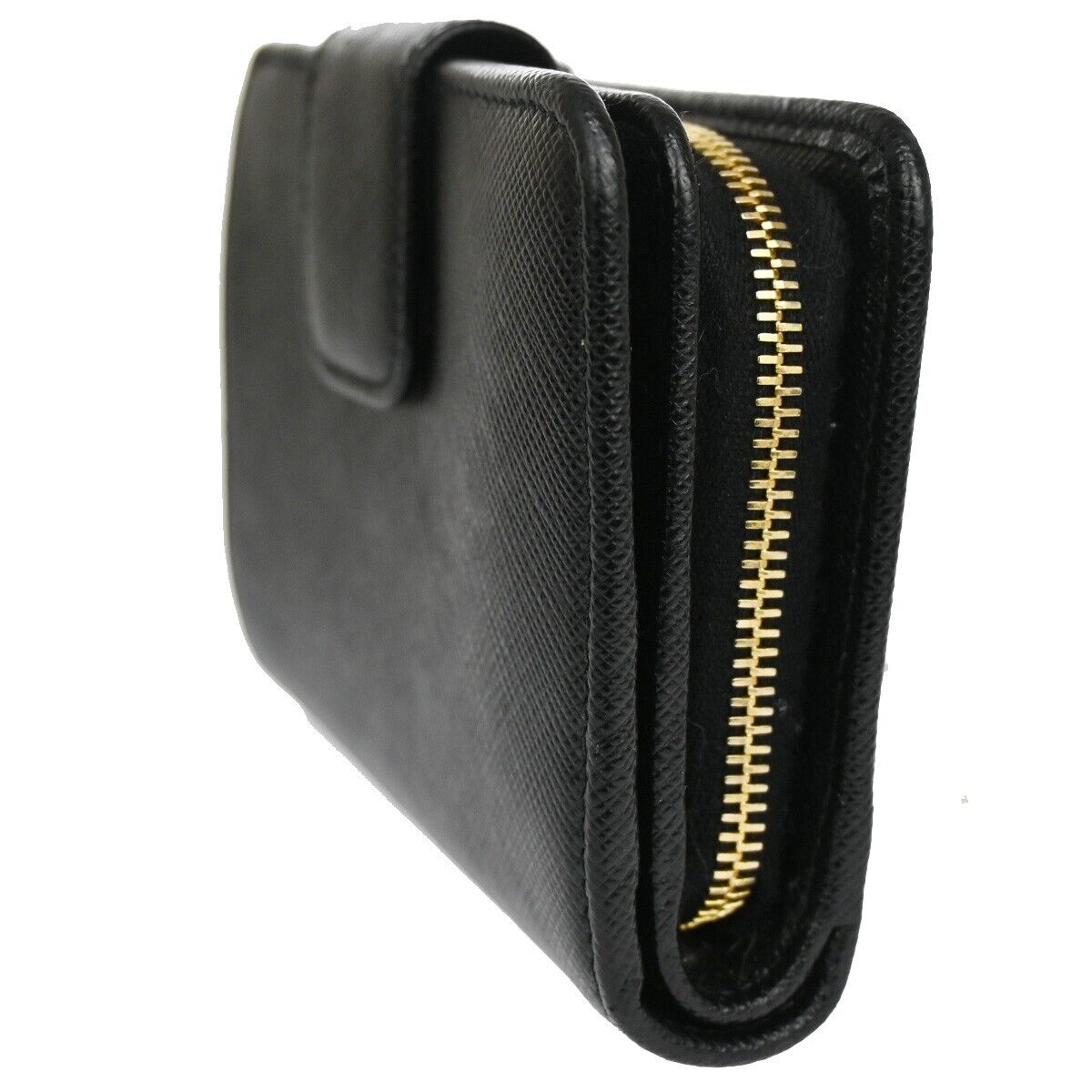 PRADA MILANO Bifold Wallet Purse Saffiano Leather Black Nero Gold Italy 86YD961