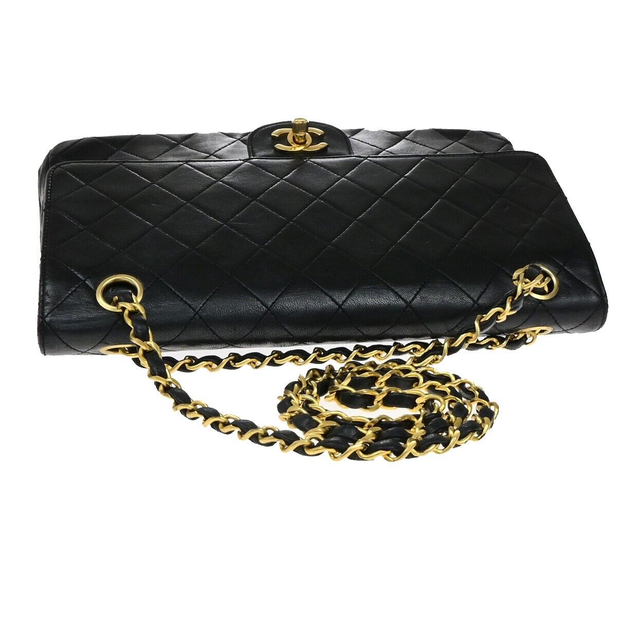 CHANEL CC Matelasse 25 Double Flap Chain Shoulder Bag Leather Black VTG 654RF208