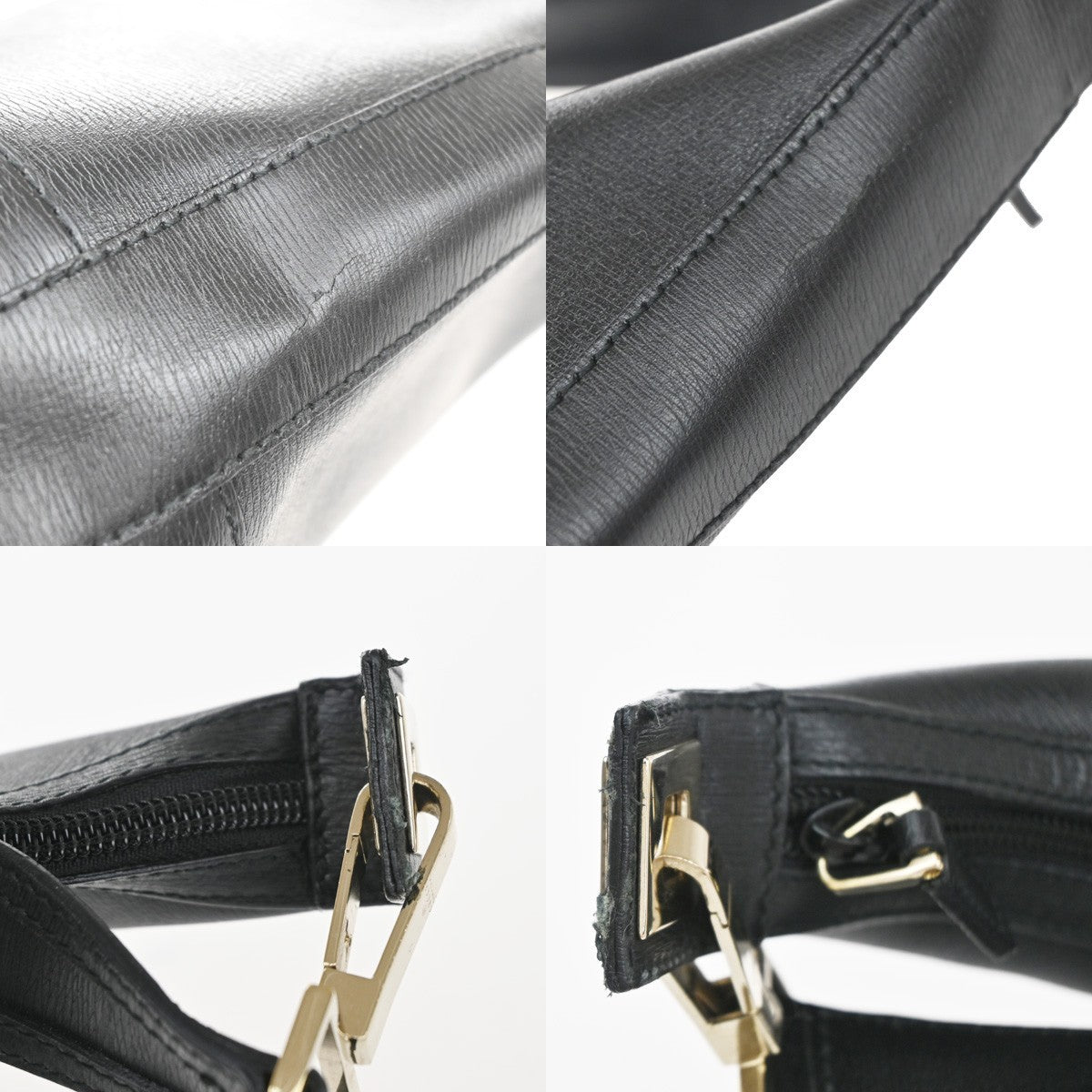 GUCCI Logo Shoulder Hobo Bag Leather Black GHW Italy 32YJ126