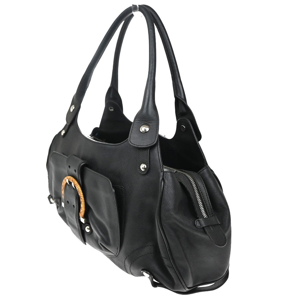 SALVATORE FERRAGAMO Gancini Shoulder Hand bag Leather Black Italy SHW 02TA394