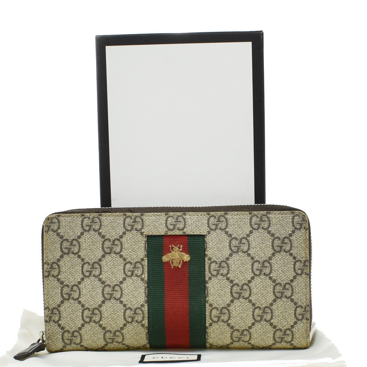 GUCCI Sherry GG Pattern Long Zipper Around Wallet Supreme Leather Brown 65KB316