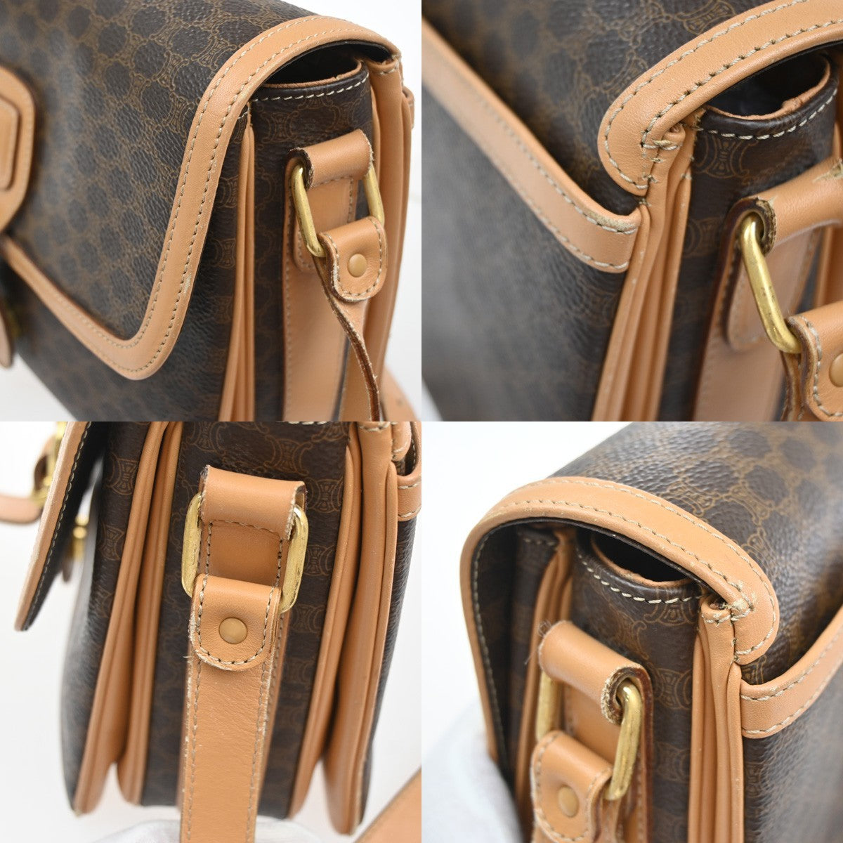 Celine logo Macadam  Pattern Shoulder Bag PVC Leather Brown Italy  89SA079