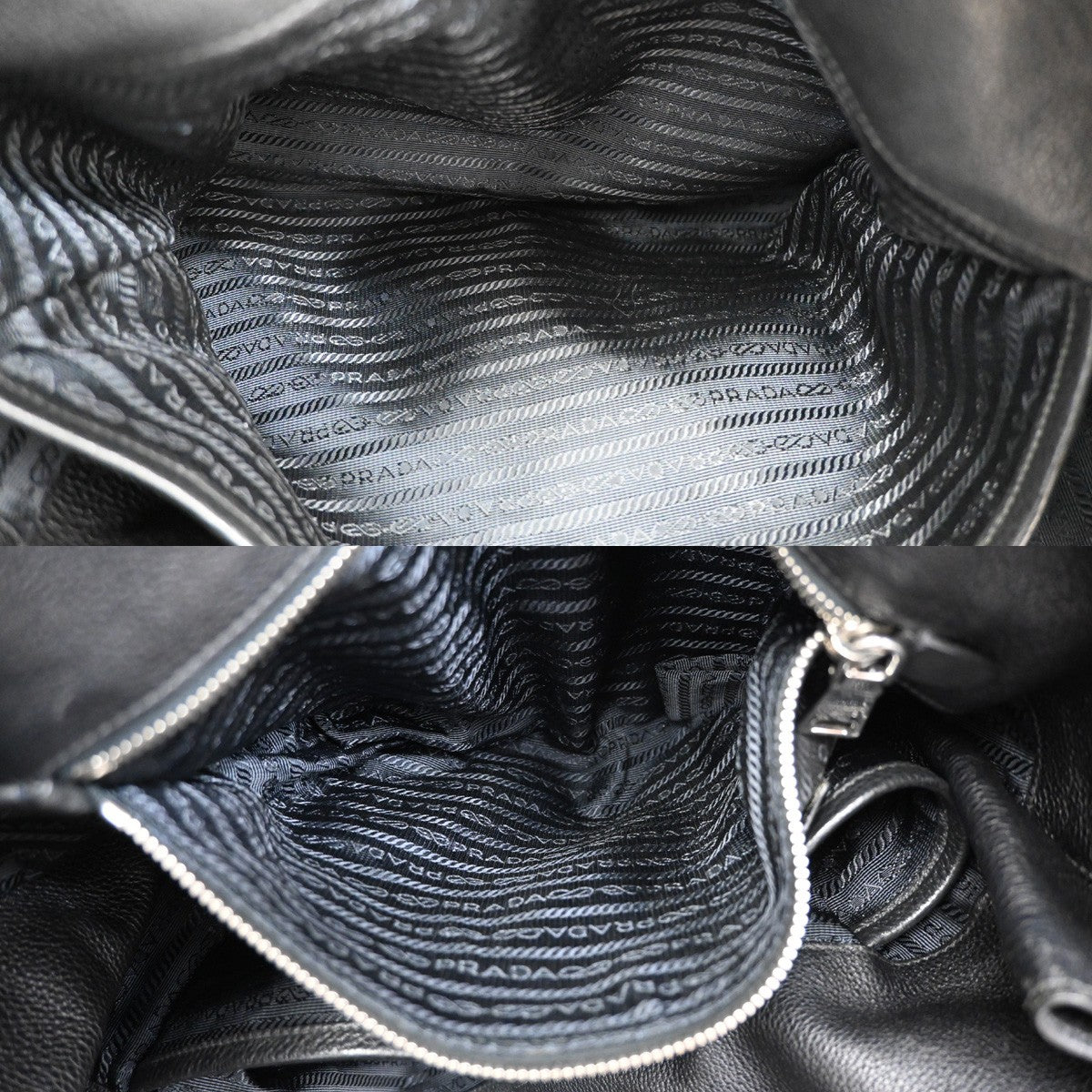 PRADA Logo Side zipper Hand Tote Bag Pebbled leather Black SHW 87TA115