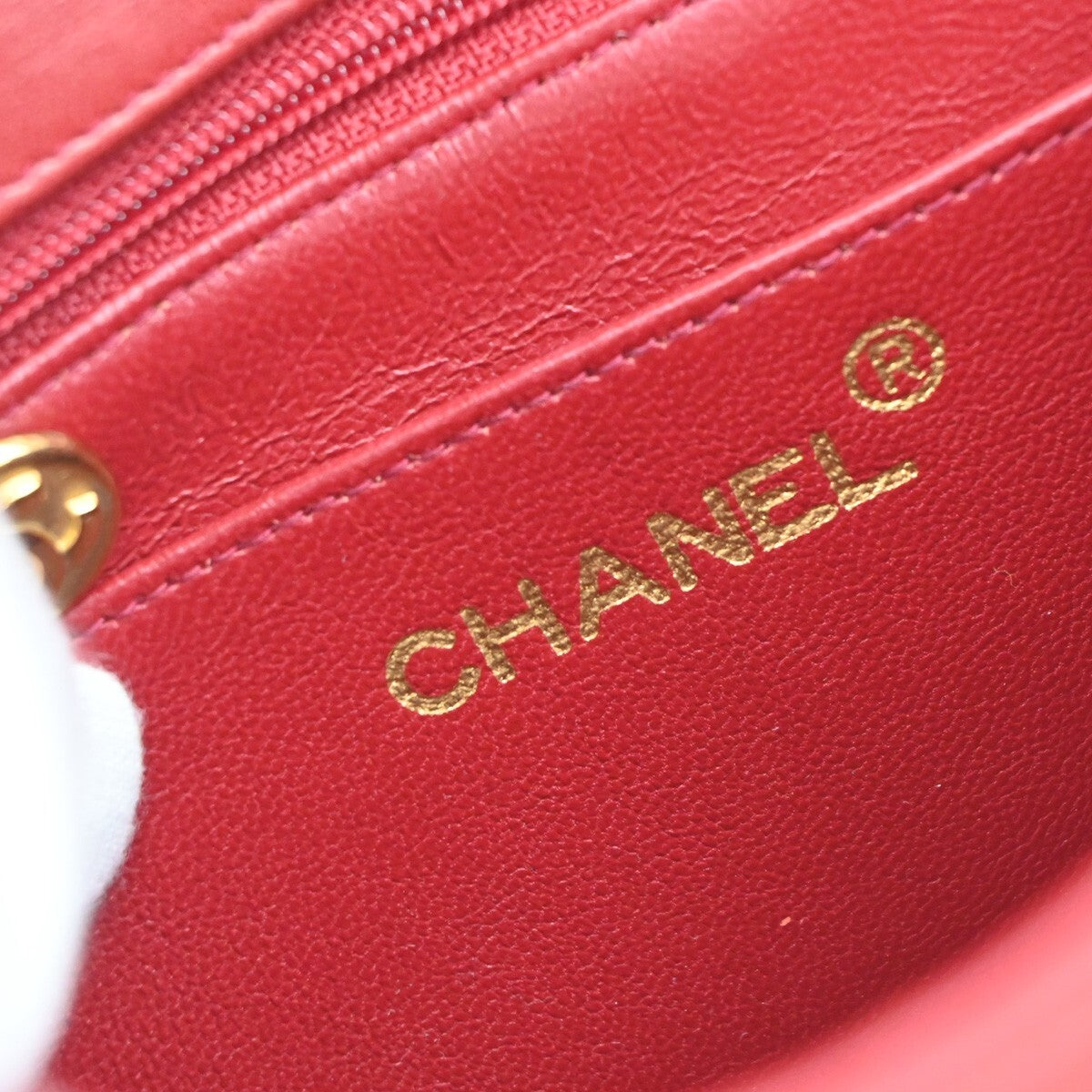 CHANEL CC Logo Mini Matelasse Chain Hand Bag Leather Red GHW Vintage 863RF268