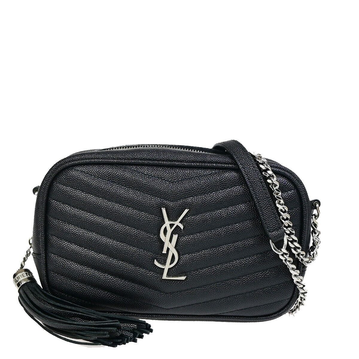 SAINT LAURENT YSL Logo Lou Chain Mini Shoulder Bag Leather Black SHW 675RJ866