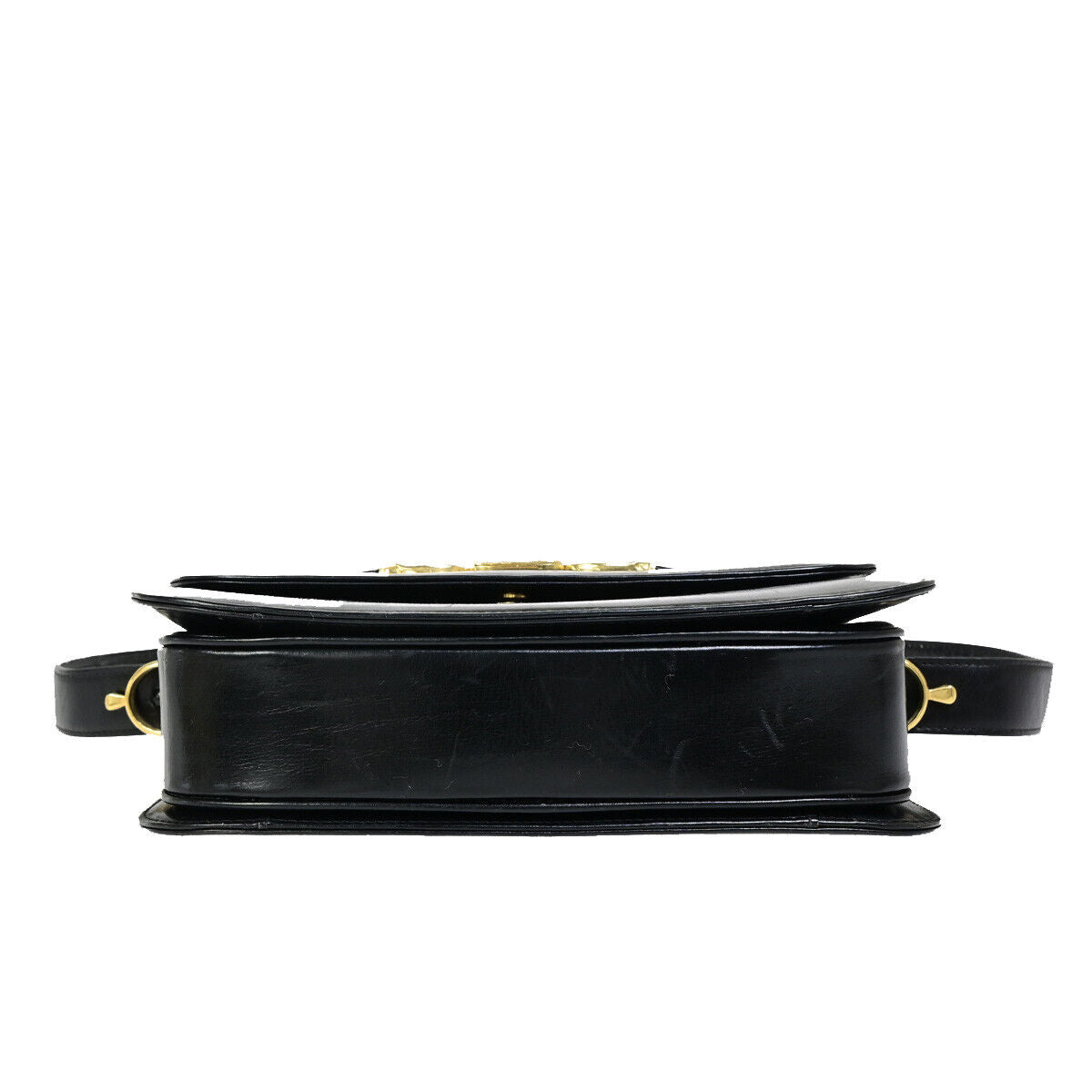 CELINE Logo Horse Carriage Shoulder Bag Leather Black GHW Italy 63YG344