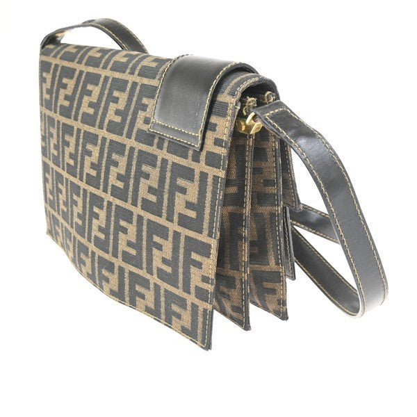 FENDI Logo Zucca Pattern Shoulder Bag Canvas Leather Brown Italy 95RL731