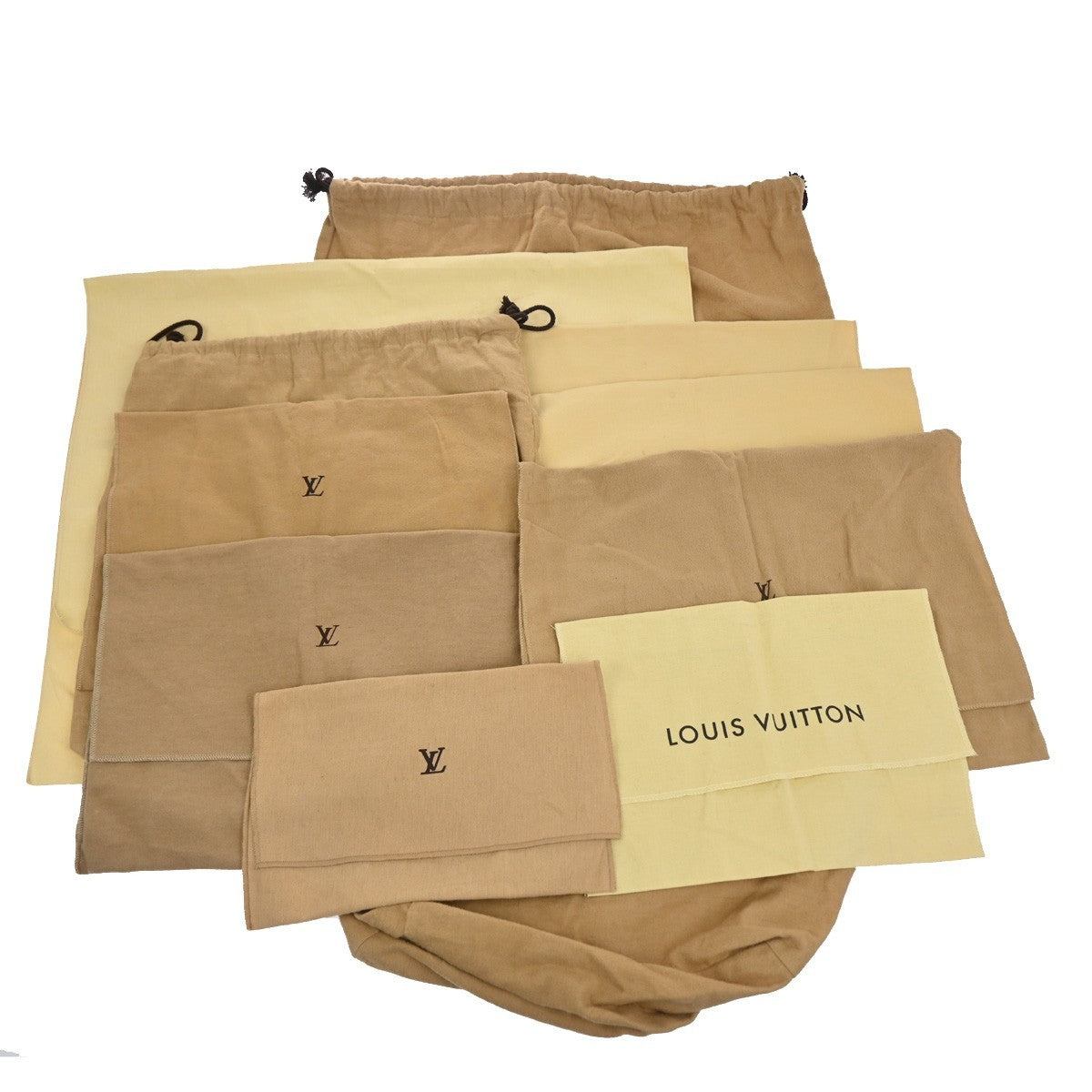 LOUIS VUITTON Logo 10 Set Dust Bag Drawstring Canvas Cotton Beige Brown 09KC752