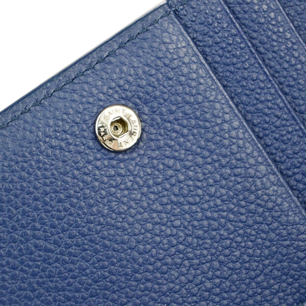 SAINT LAURENT Logo Bifold Wallet Purse Leather Blue SHW Made in Italy 65EB003