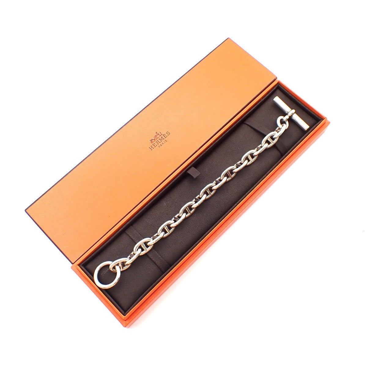 HERMES Logo Chaine D'ancre MM Chain Bracelet 16 Links Silver Ag925 385LC625