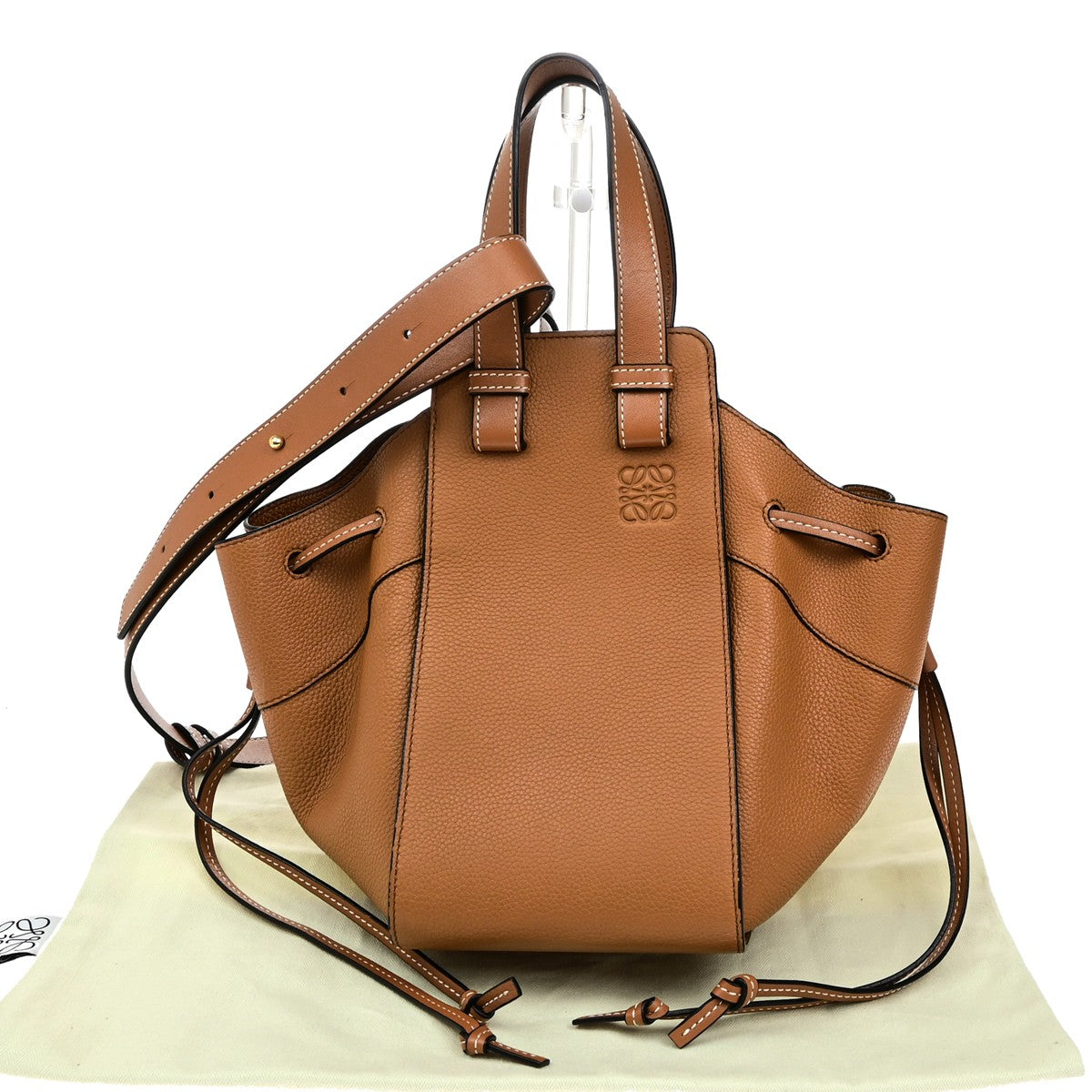 LOEWE Logo Hammock Small 2Way Shoulder Hand Bad Leather Brown GHW Spain 683RL069