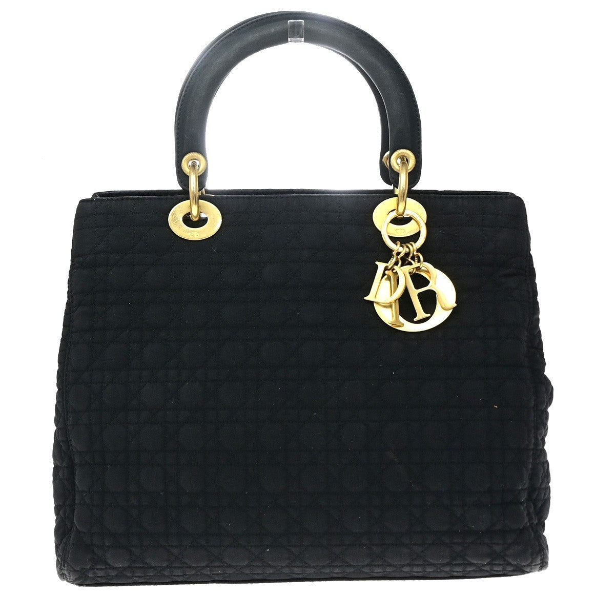 CHRISTIAN DIOR Logo Lady Cannage Hand Bag Nylon Leather Black GHW Italy 89EG409