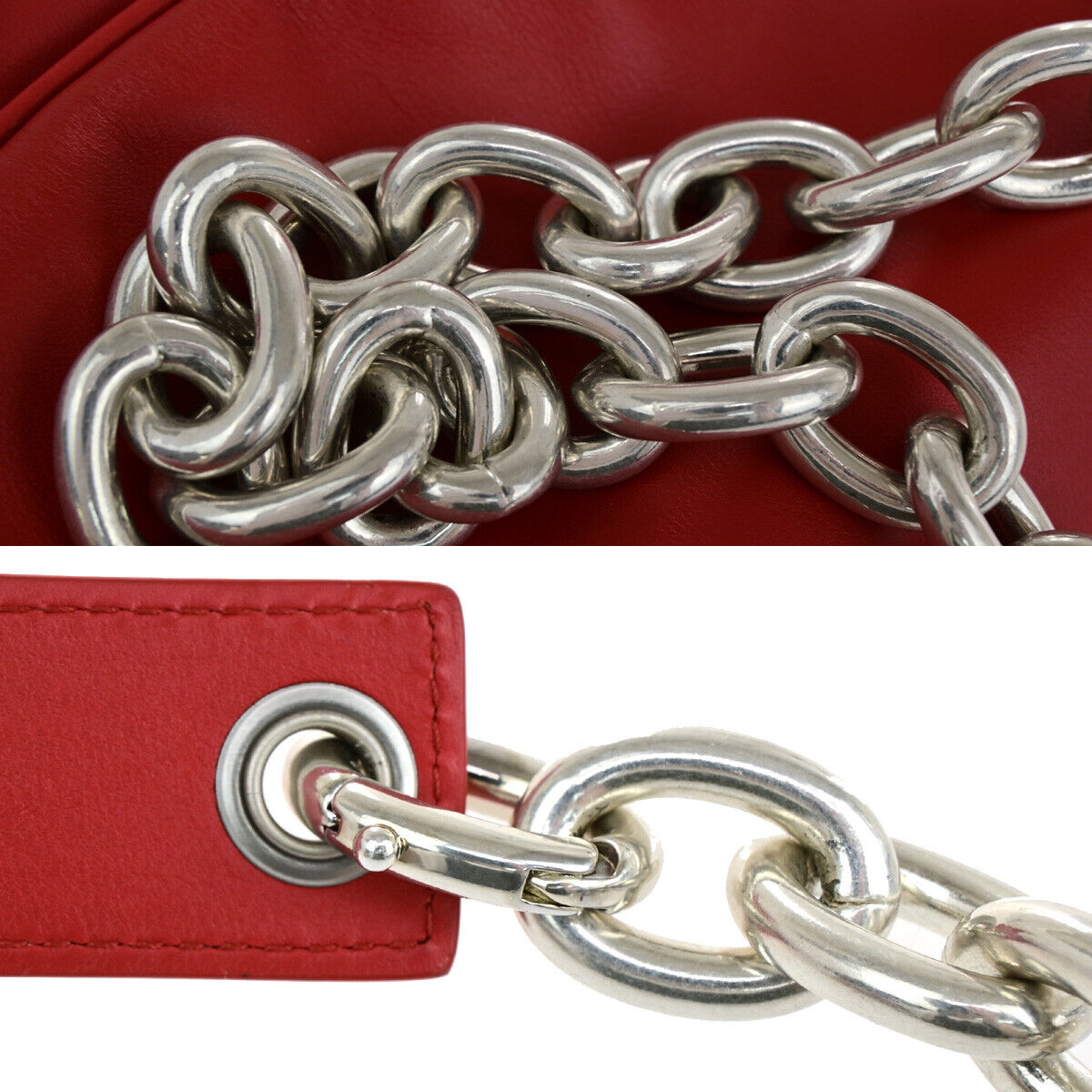 BOTTEGA VENETA The Chain Pouch Shoulder Body Bag Leather Red Silver 609RF159