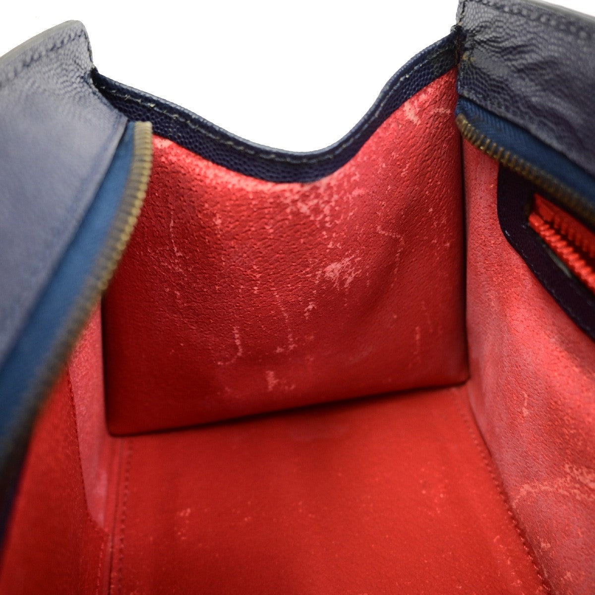 CELINE Logo Shoulder Hand Bag Grained Leather Navy Blue GHW Italy 65KD114
