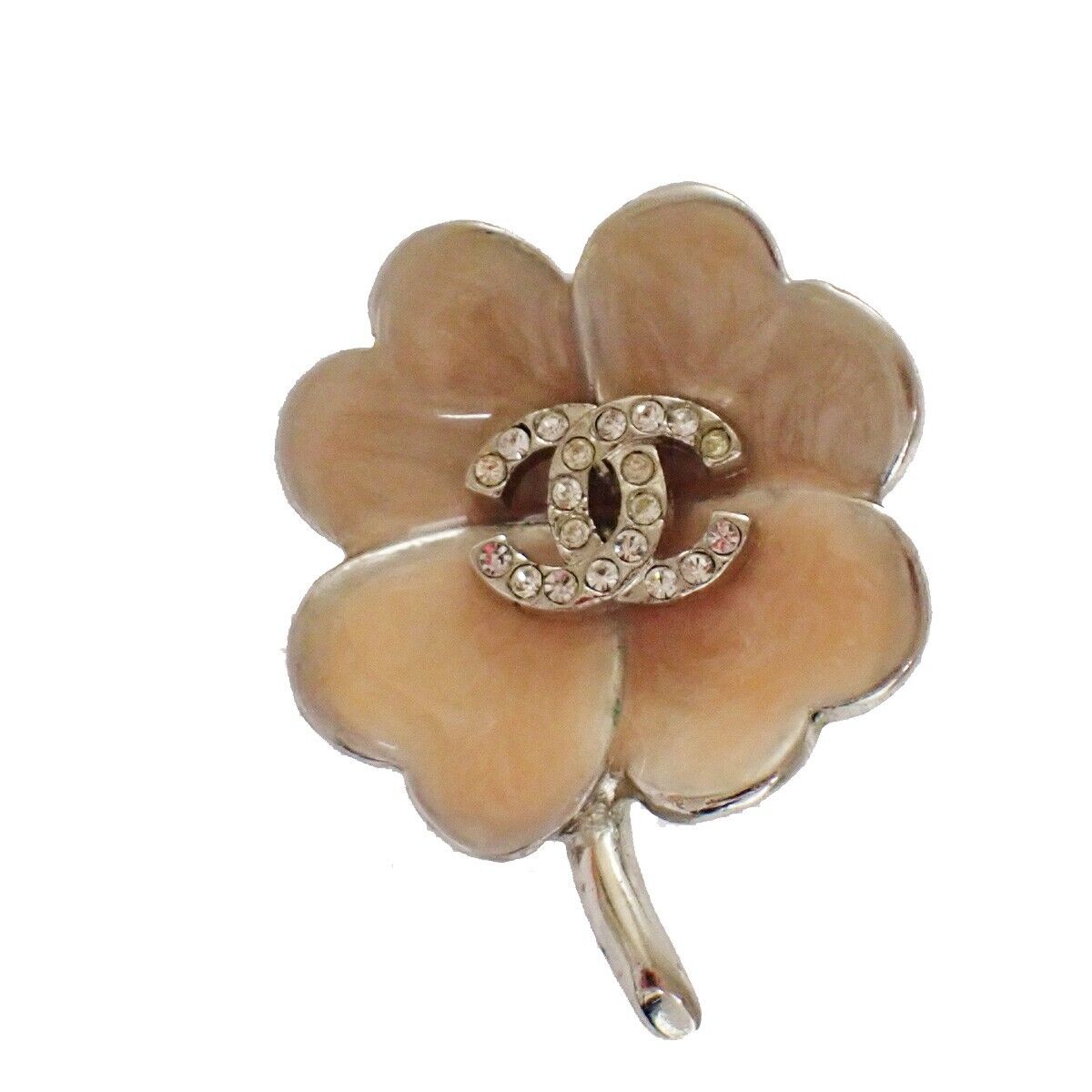 CHANEL 2 Set Earrings Brooch Rhinestone Camellia Clover 04P Clip-On SHW 16LC298