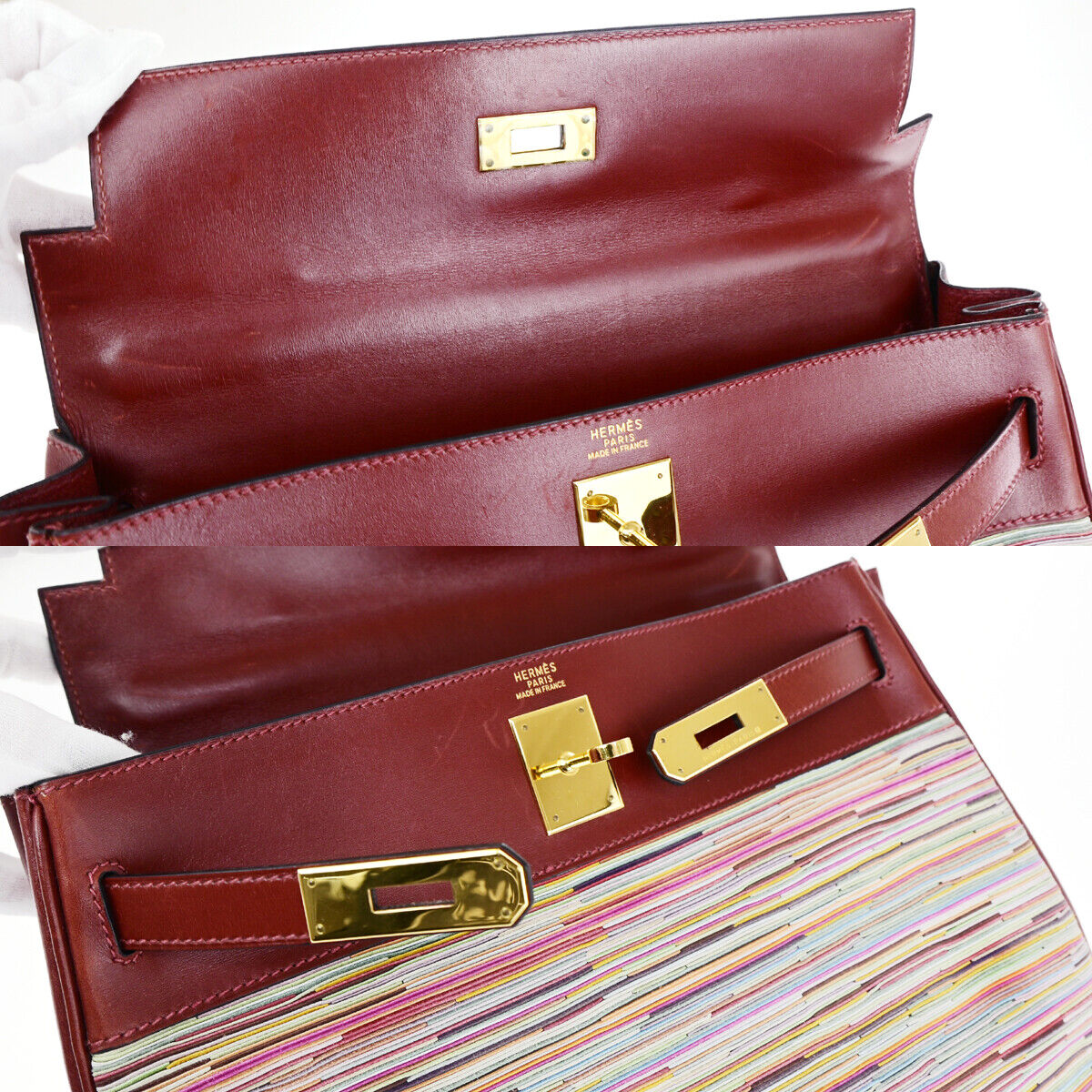 HERMES Kelly 32 Retourne 2Way Hand Bag □F Vibrato Leather Rouge H GHW 6030RK681