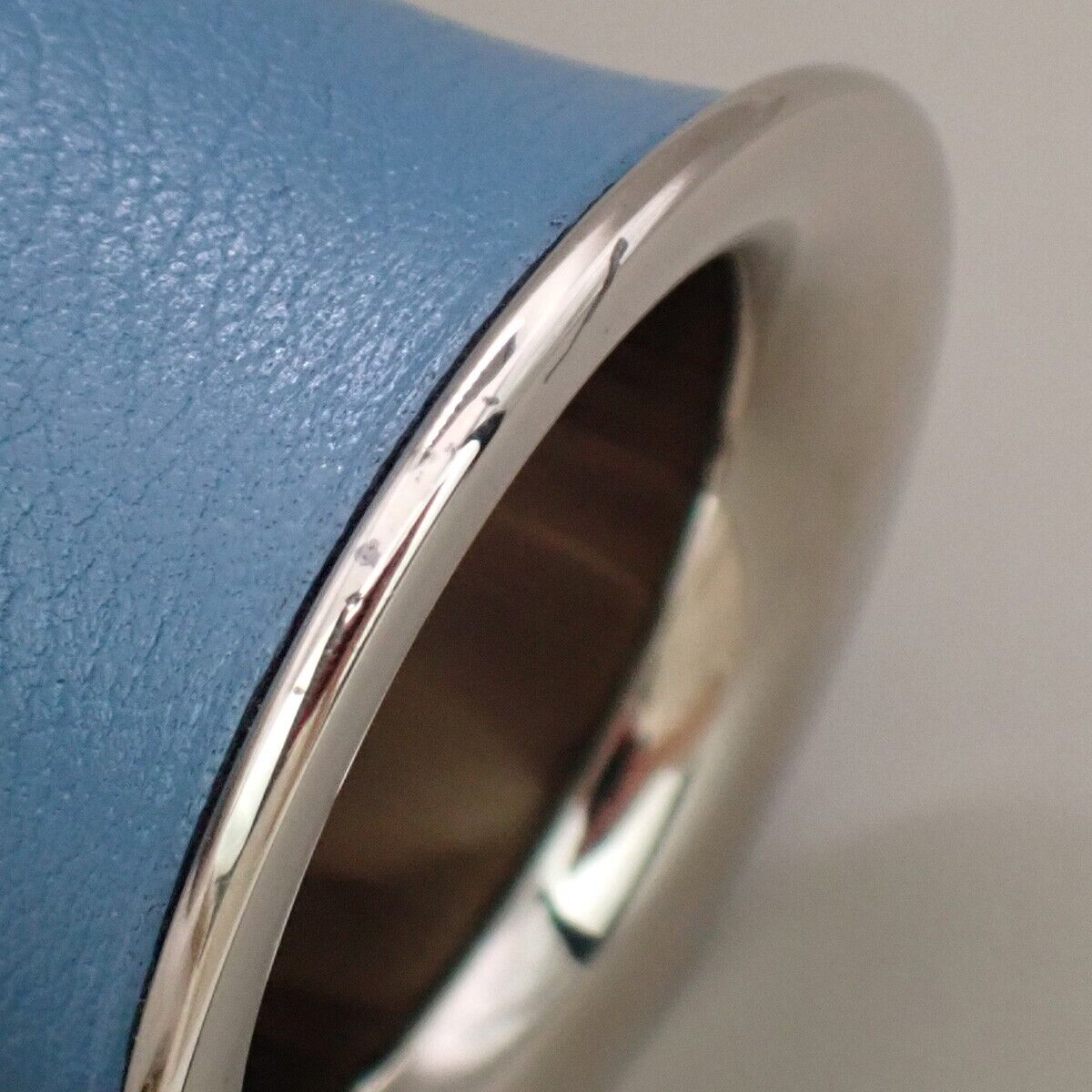 HERMES Logo Scarf Ring Leather Silver Blue Accessory 04KA476