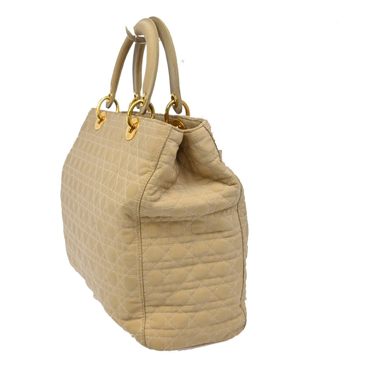 CHRISTIAN DIOR Lady Cannage Tote Hand Bag Nylon Leather Beige GHW Italy 82EF879