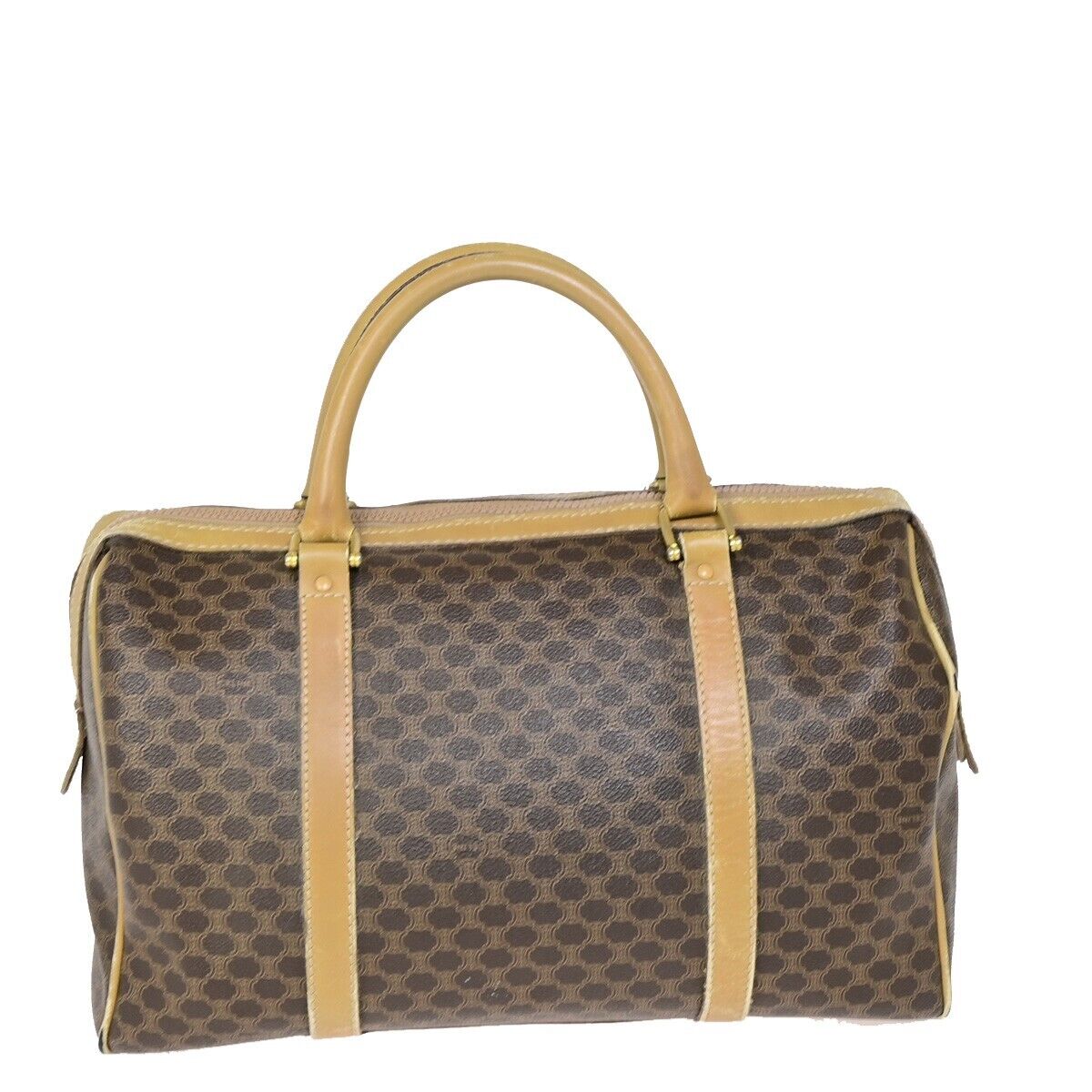 CELINE Macadam Pattern Travel Hand Bag PVC Leather Brown Italy 09FA744