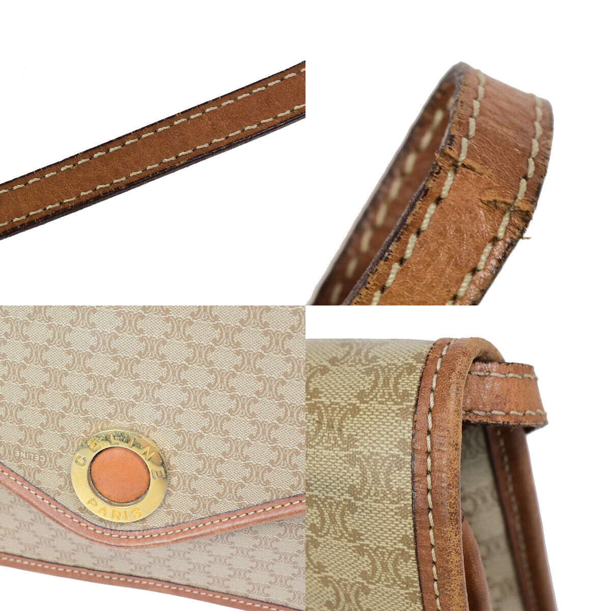 CELINE Logo Macadam Pattern Shoulder Tote Bag PVC Leather Brown GHW 62SJ014