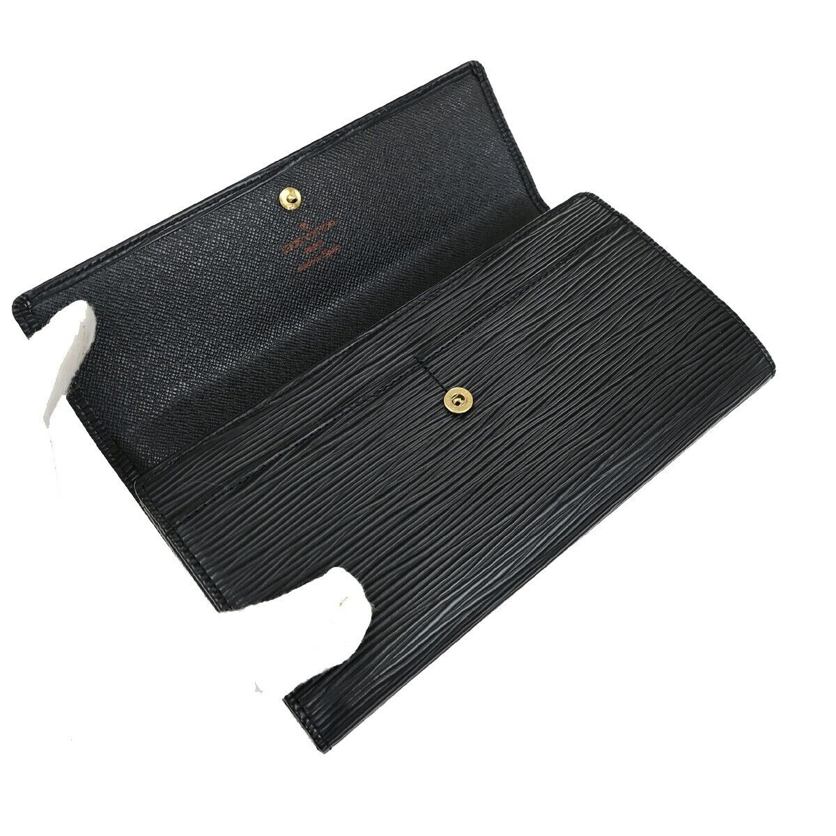LOUIS VUITTON Logo Pochette Credit Long Wallet Epi Leather Black M63572 63EE080