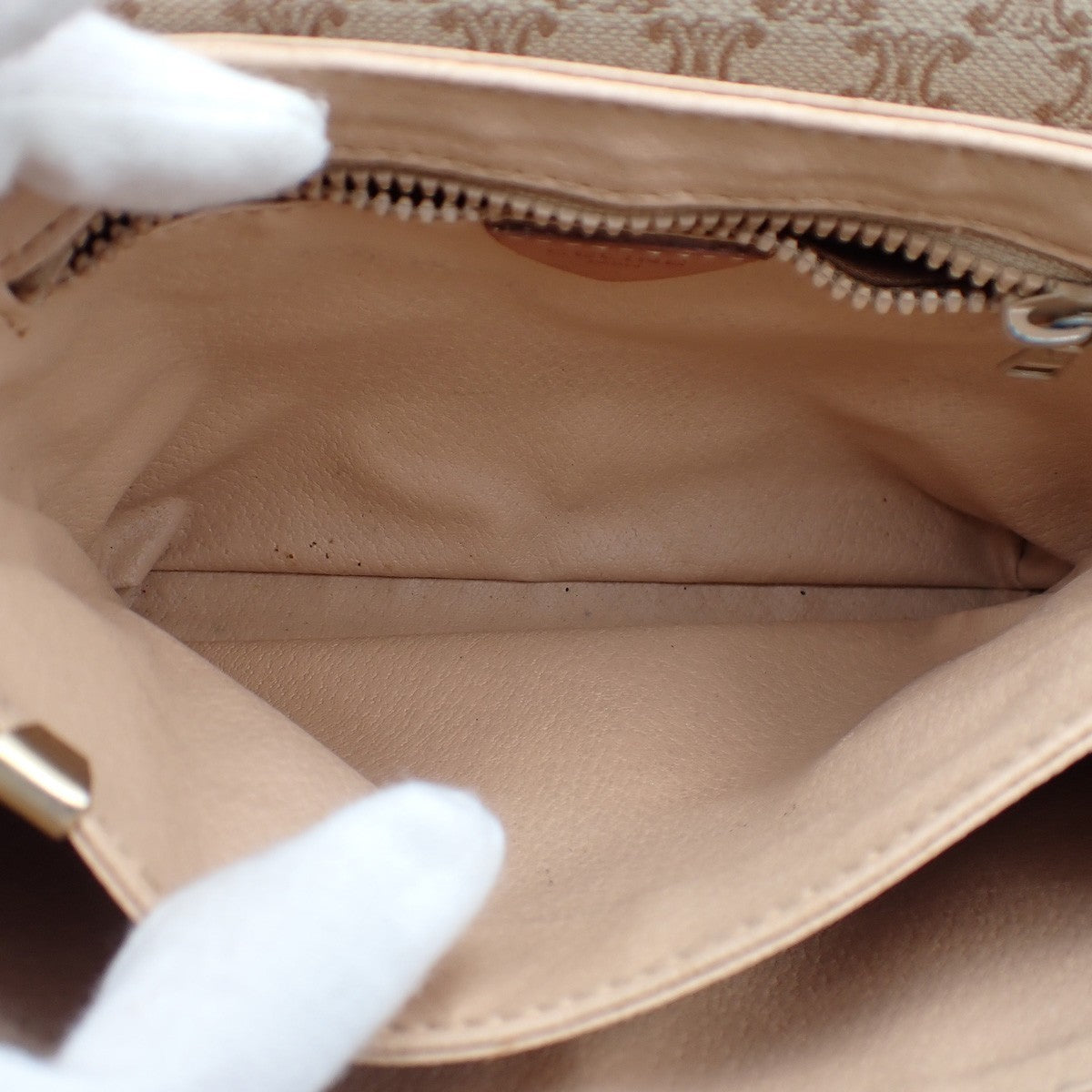 CELINE Logo Macadam Pattern Shoulder Bag PVC Leather Beige Italy 65KC571
