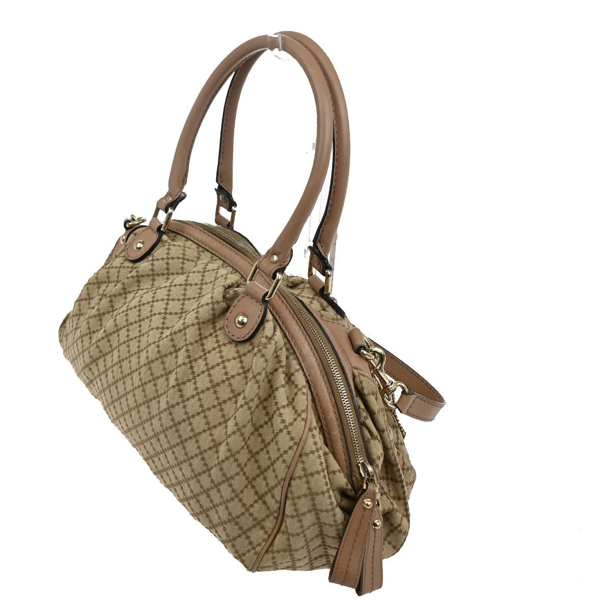 GUCCI Diamante Sukey Shoulder Bag Charm Canvas Leather Brown Pink GHW 81TA301