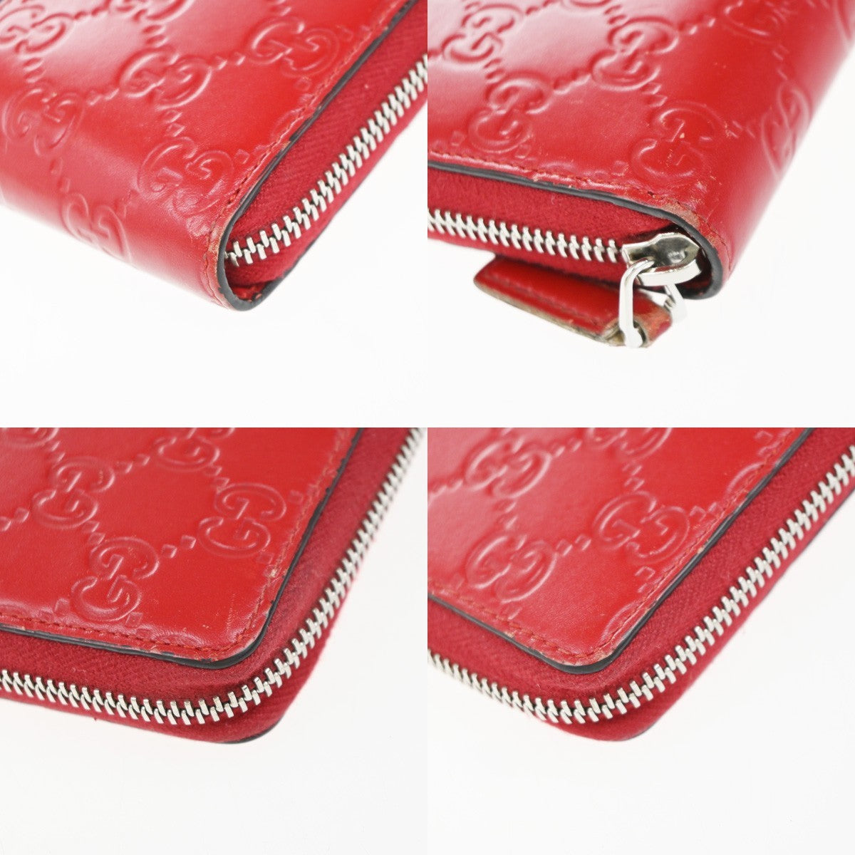 GUCCI Logo Guccissima GG Pattern Long Zipper Around Wallet Leather Red 35EG388