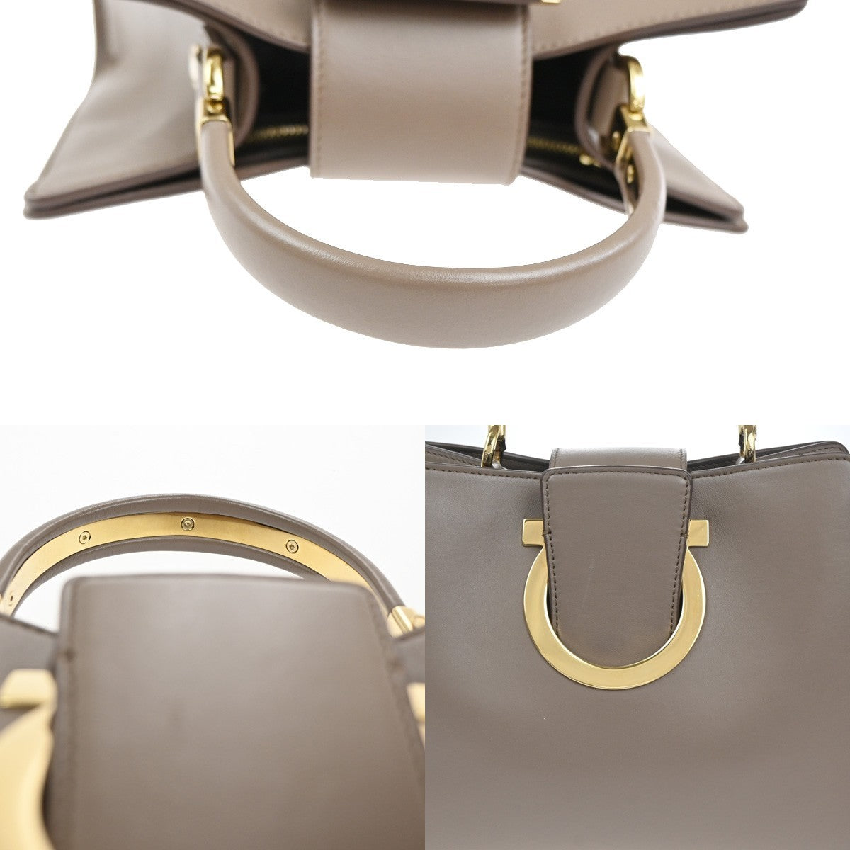 SALVATORE FERRAGAMO Logo Gancini Hand Bag Leather Brown GHW Italy 36MA427