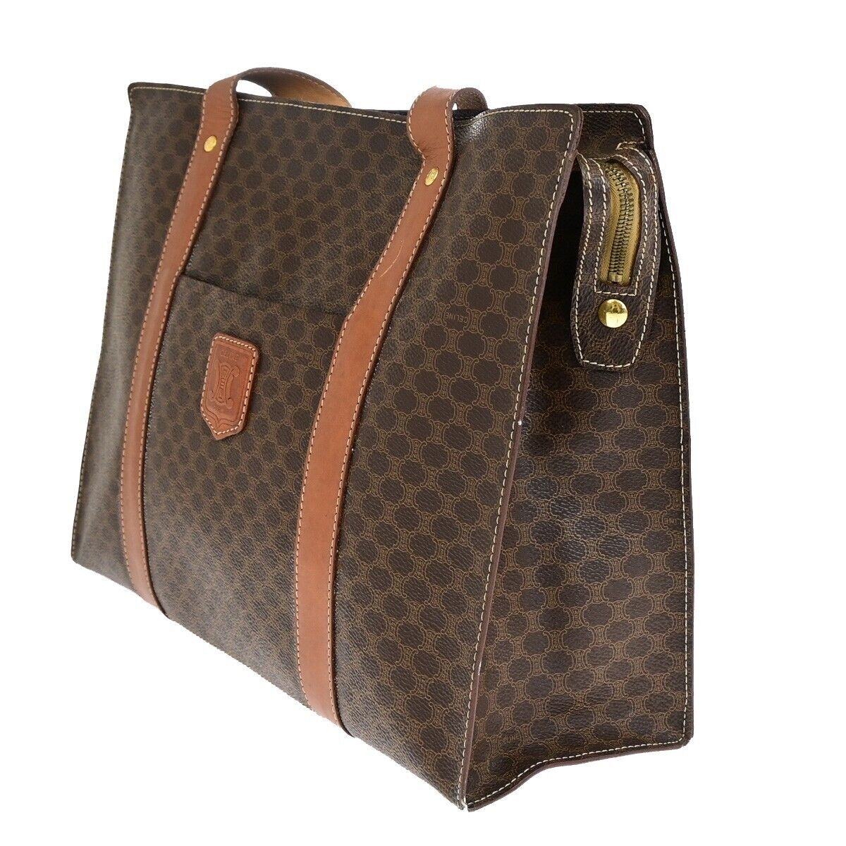 CELINE Logo Macadam Pattern Shoulder Tote Bag PVC Leather Brown Italy 65SH798