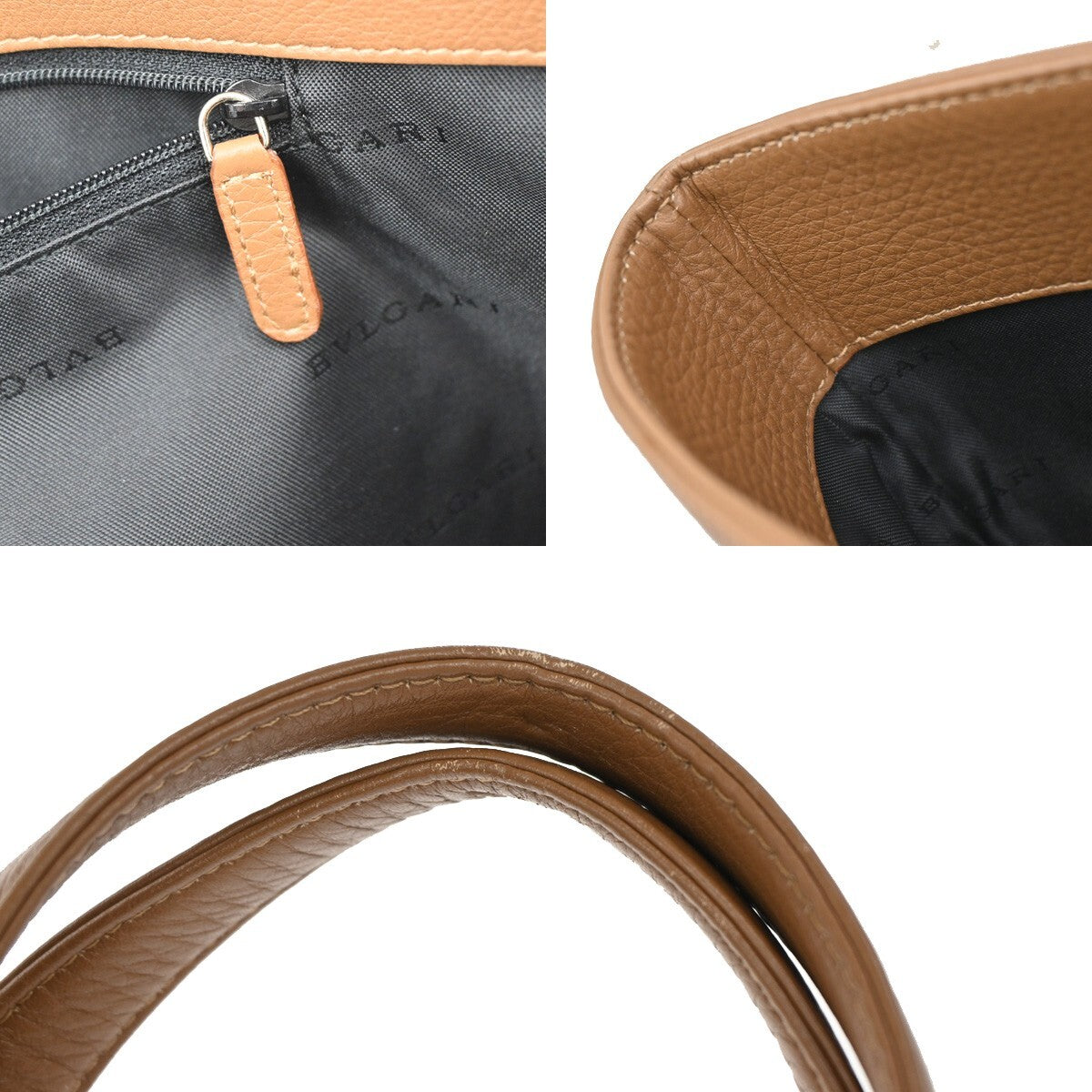 BVLGARI Logo S.Bulgari Large Tote Hand Bag Leather Brown Italy 30FB717