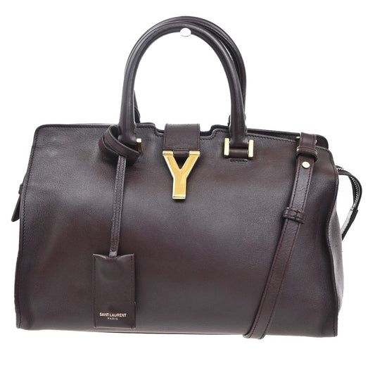 SAINT LAURENT Y Logo Cabas 2 Way Shoulder Hand Bag Leather Red Gold 77EF047