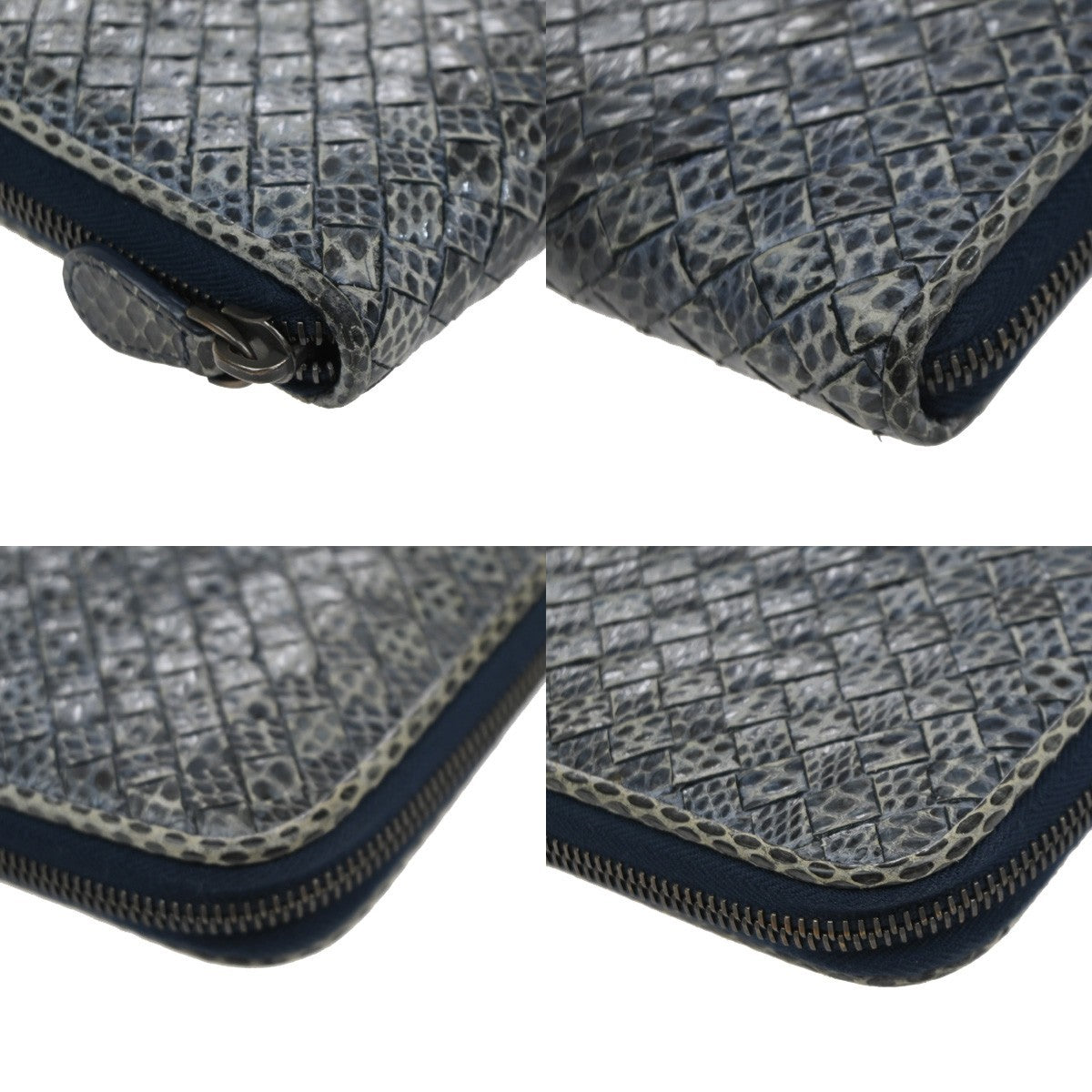 BOTTEGA VENETA Intrecciato Zip Around Long Wallet Embossing Leather Blue 69KP224
